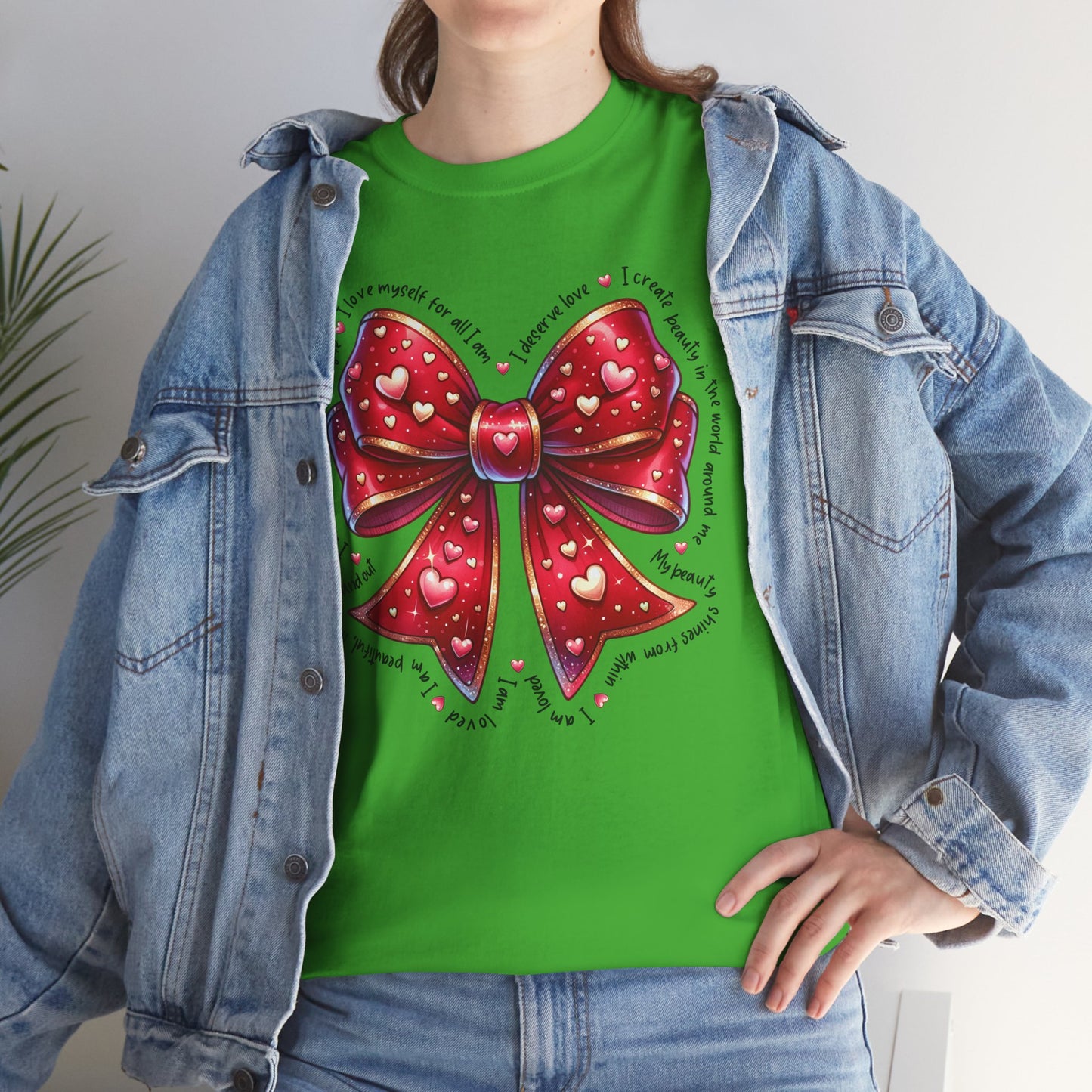 Bow Unisex Heavy Cotton Tee - Valentine's Day, Fun and Inspiring Girly Design