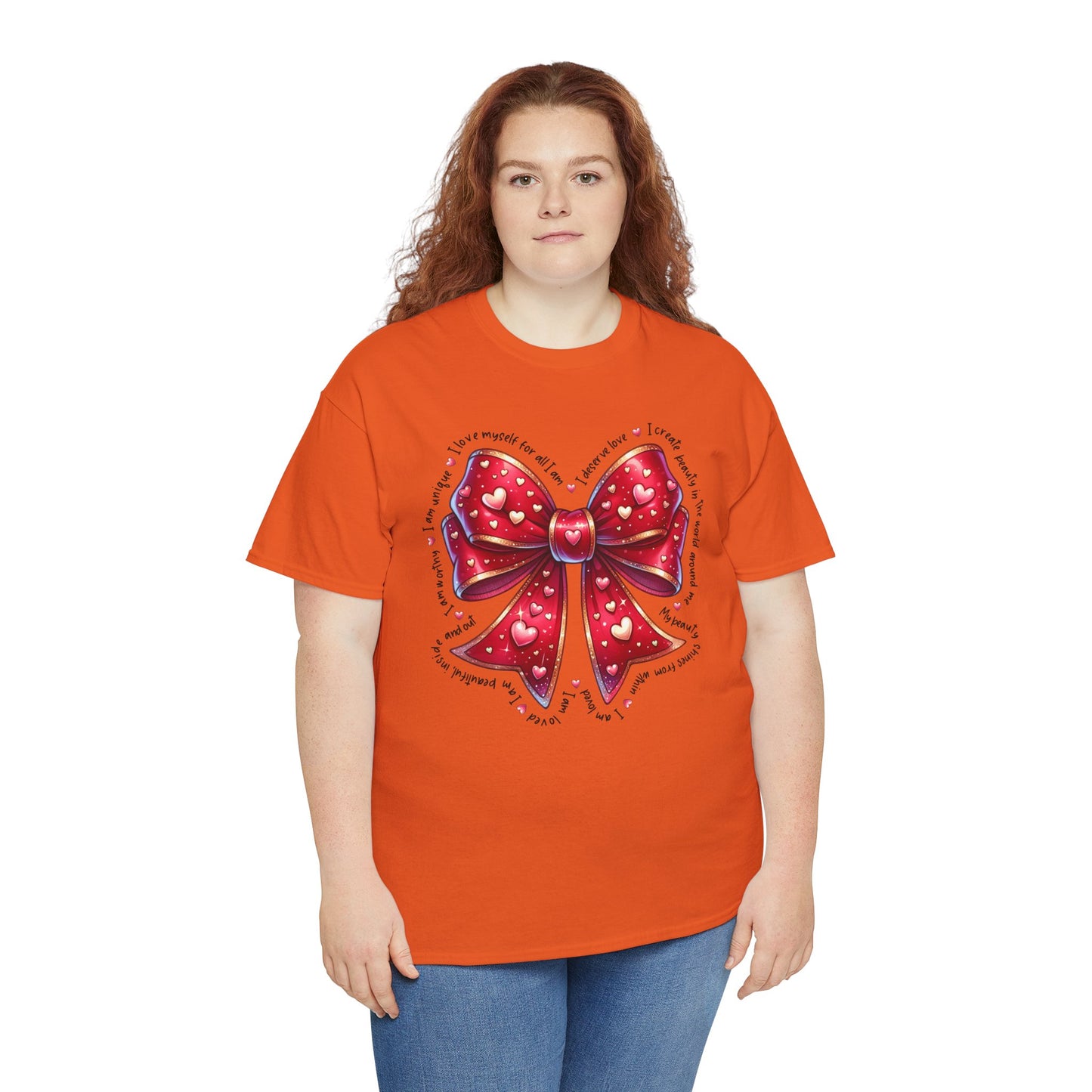 Bow Unisex Heavy Cotton Tee - Valentine's Day, Fun and Inspiring Girly Design