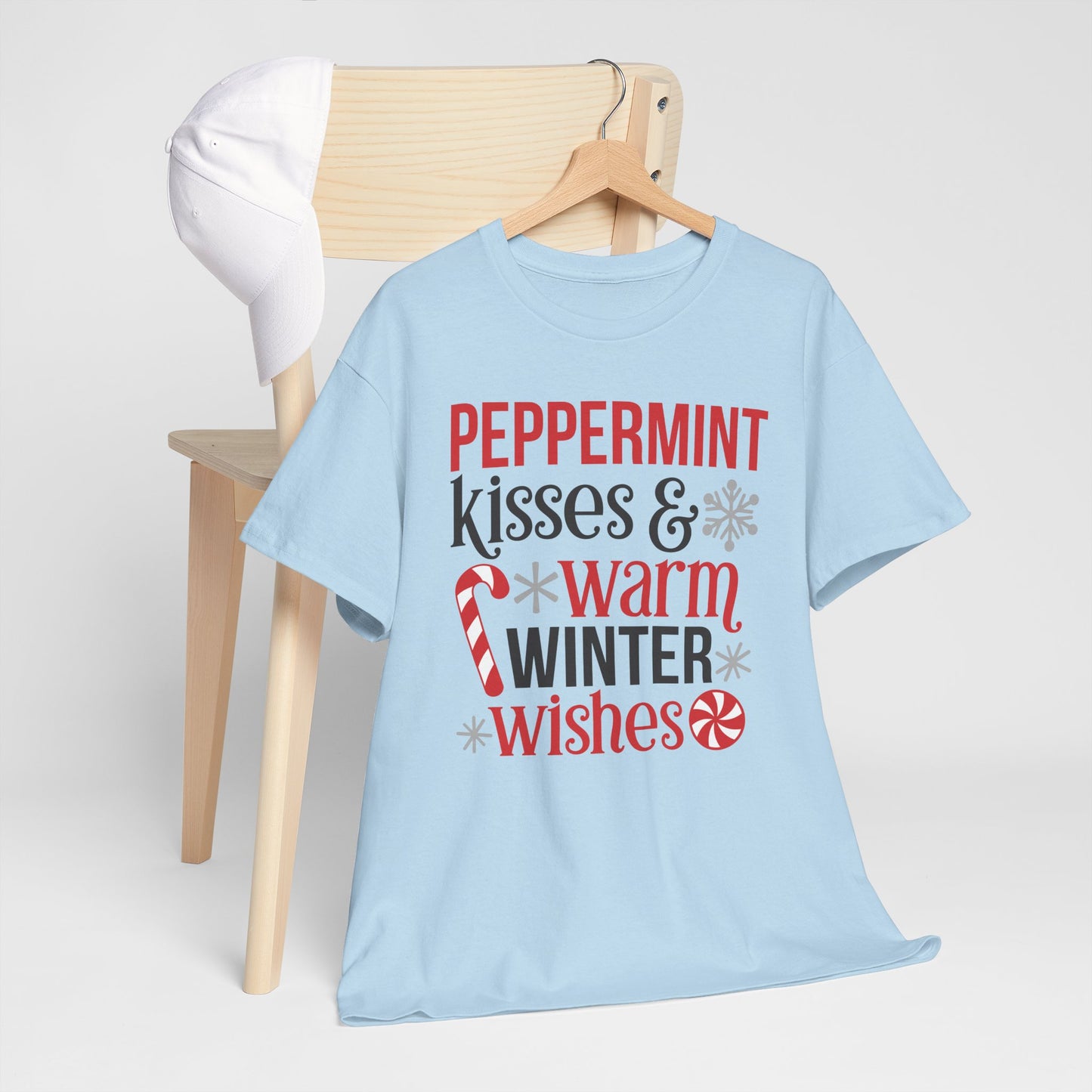 Peppermint Kisses and warm winter wishes Unisex  Heavy Cotton Tee - sizes S - 5X