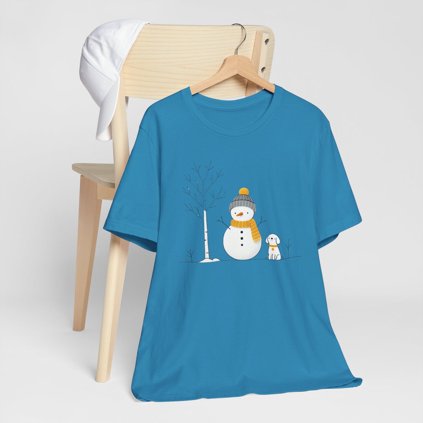 Snowman and dog winter scene Unisex Jersey Short Sleeve Tee - sizes S - 3X