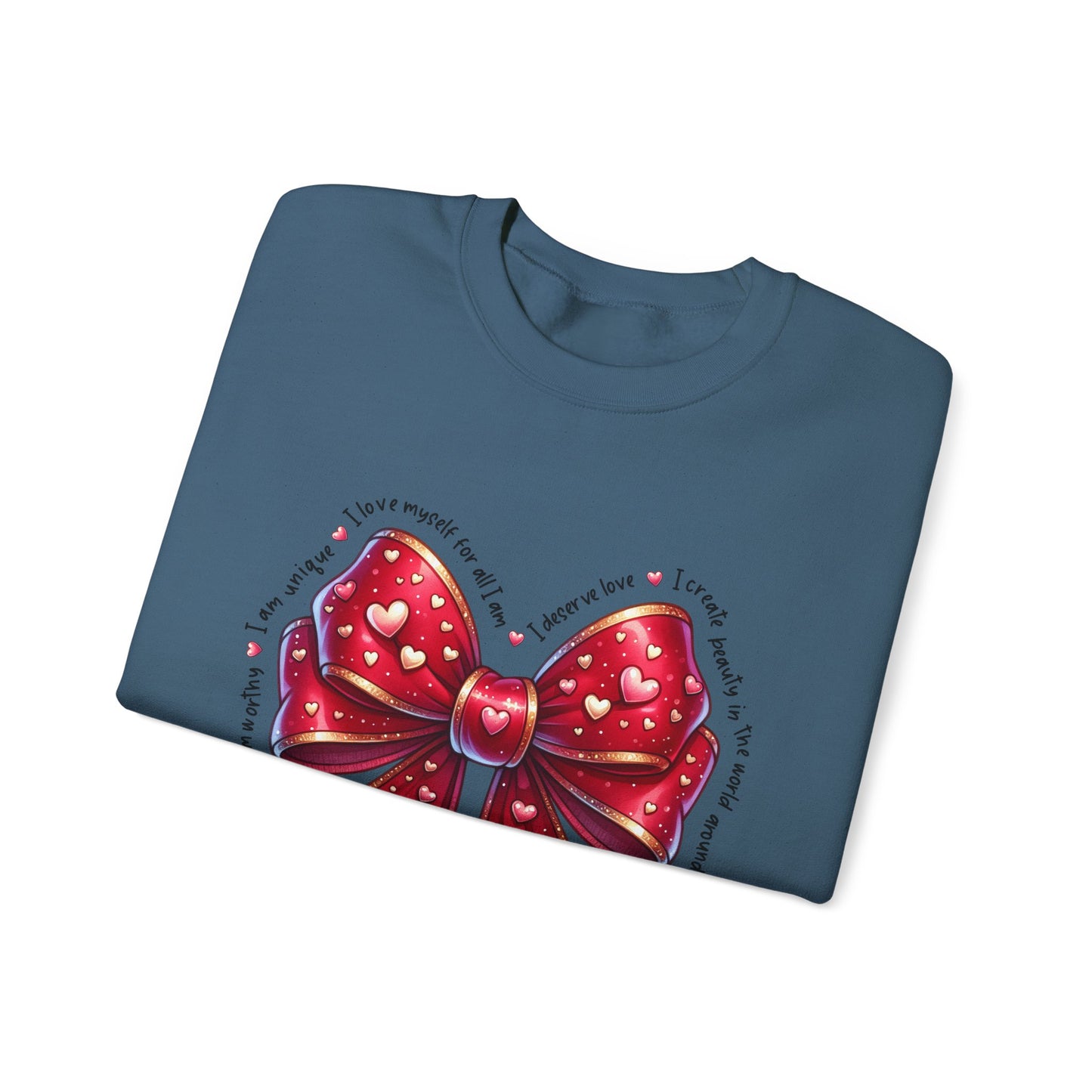 Bow Unisex Heavy Blend Crewneck Sweatshirt - Valentine's Day Warm & Cozy Girly Design