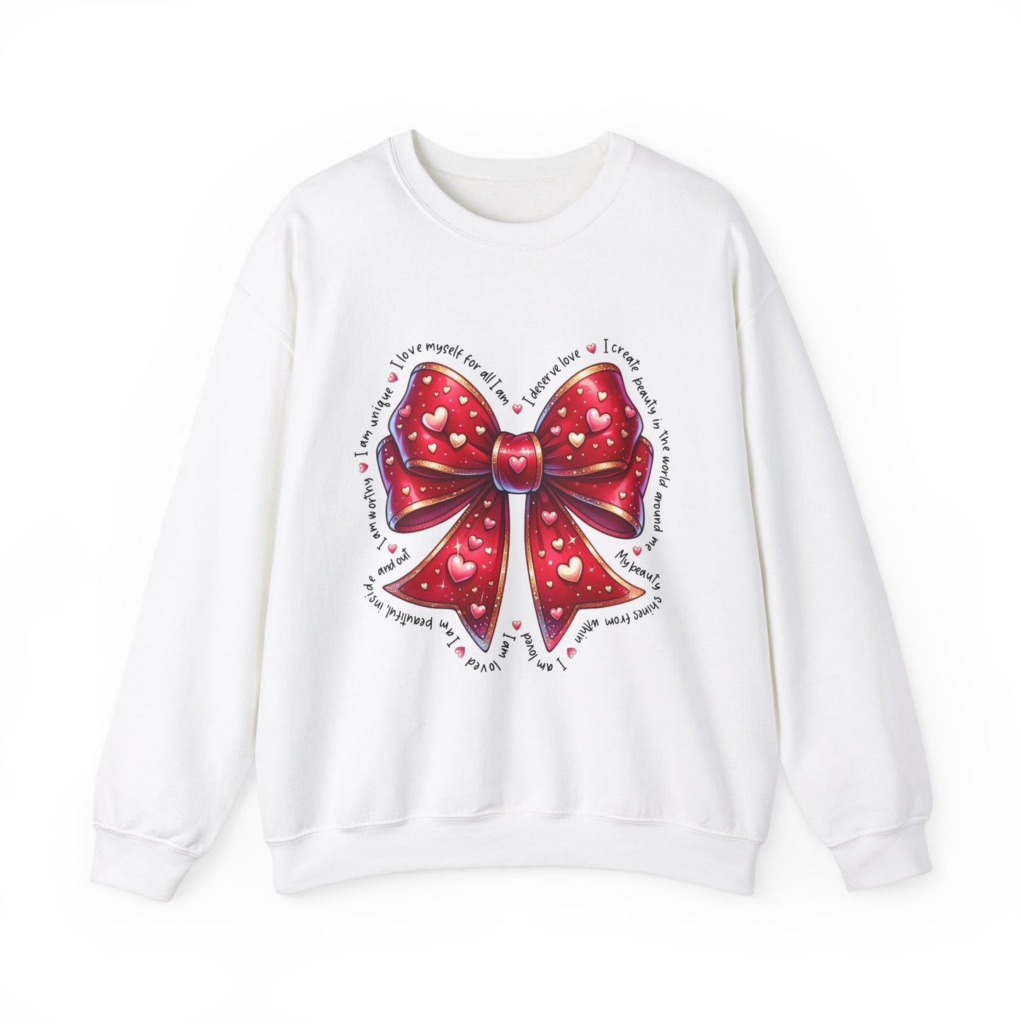 Bow Unisex Heavy Blend Crewneck Sweatshirt - Valentine's Day Warm & Cozy Girly Design