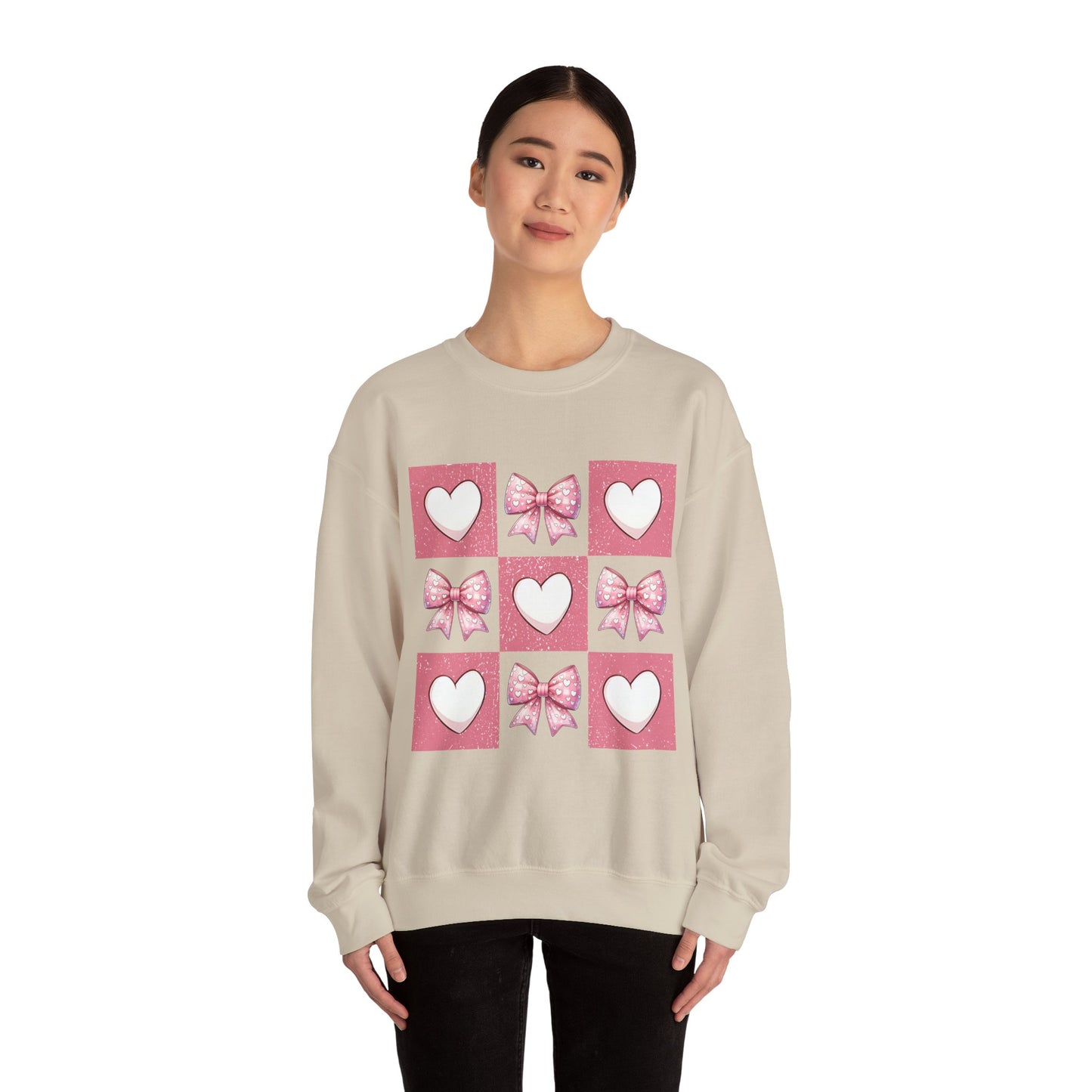 Hearts and Bows Unisex Heavy Blend Crewneck Sweatshirt - Valentine's Day Pattern