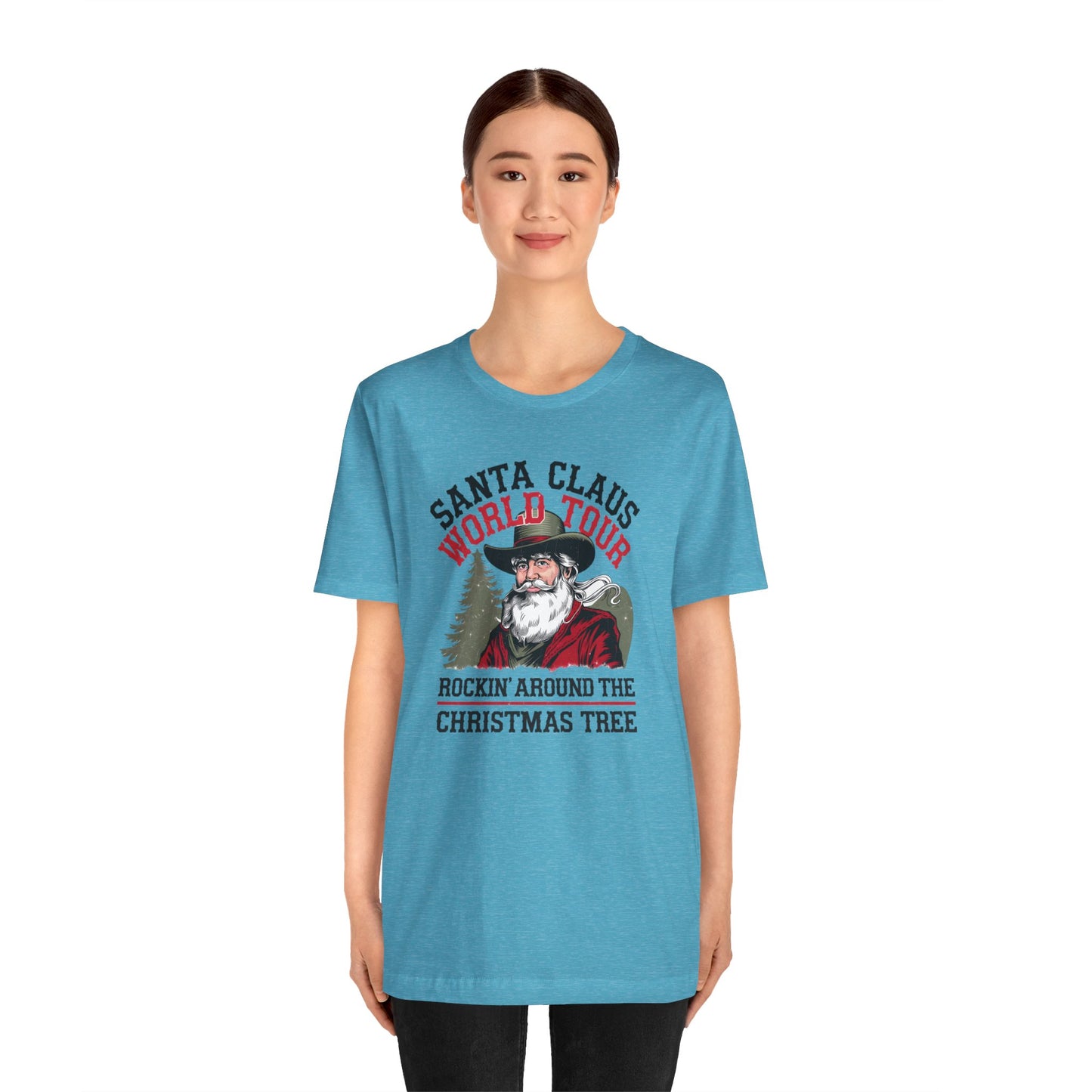 Santa's World Tour Rocking around the Christmas Tree Unisex Jersey Short Sleeve Tee - sizes S - 3X