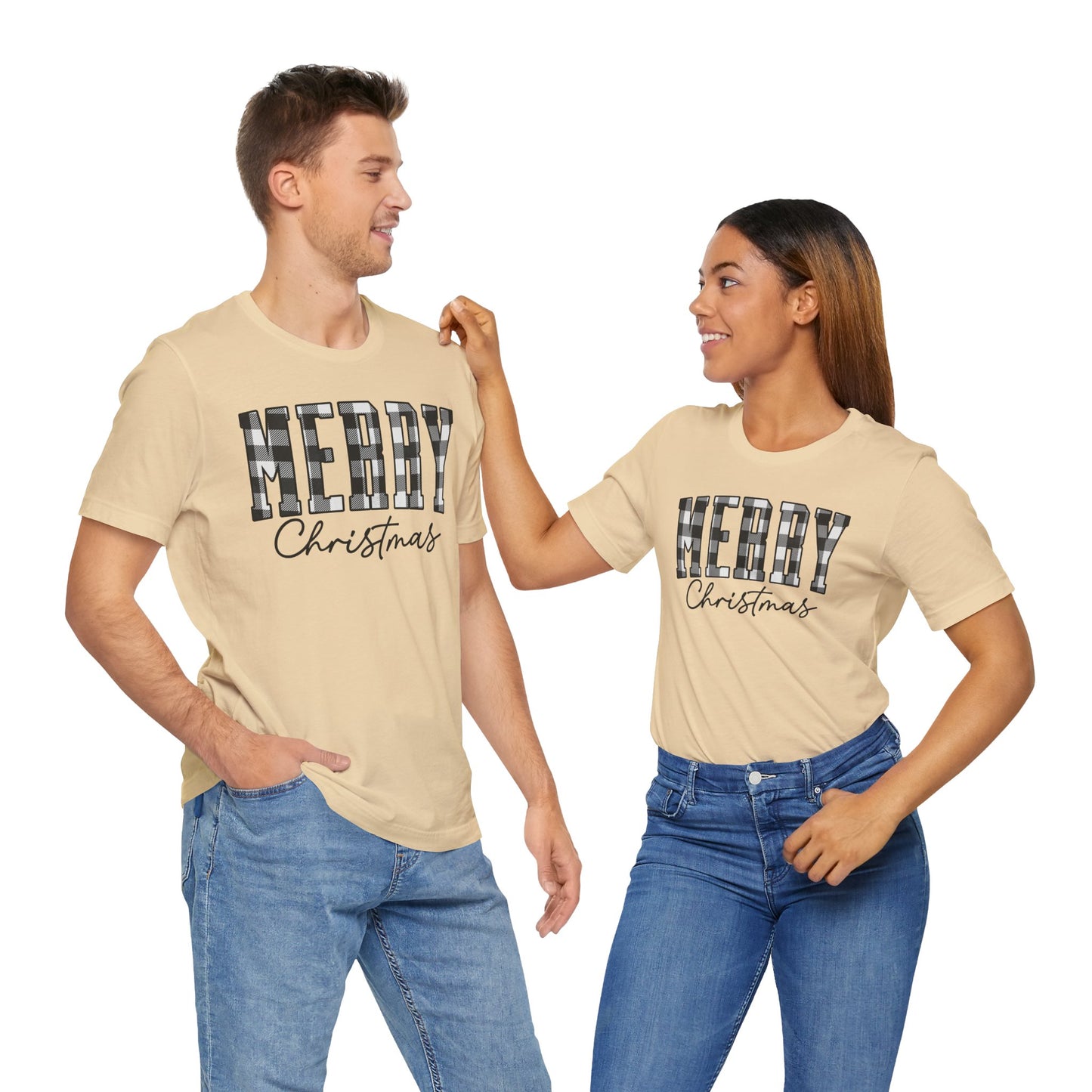Buffalo plaid Merry Christmas Unisex Jersey Short Sleeve Tee - sizes S - 3X