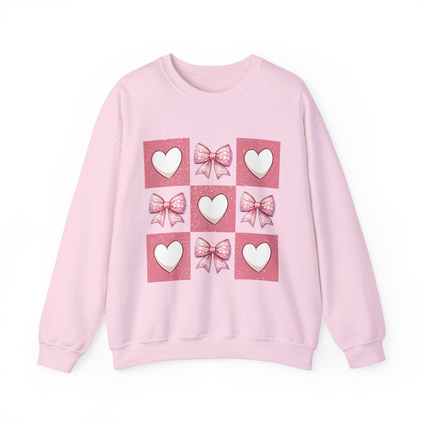 Hearts and Bows Unisex Heavy Blend Crewneck Sweatshirt - Valentine's Day Pattern