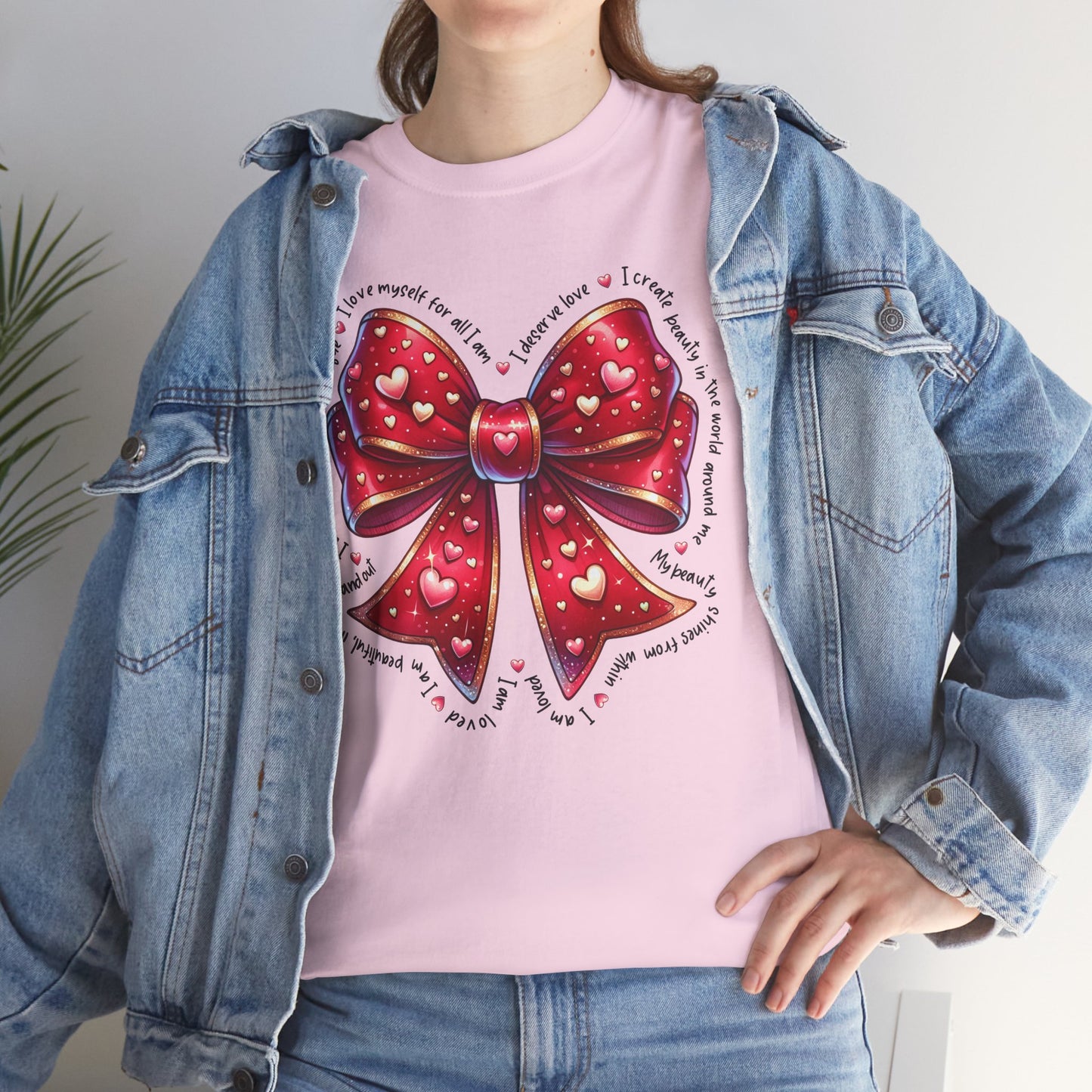 Bow Unisex Heavy Cotton Tee - Valentine's Day, Fun and Inspiring Girly Design