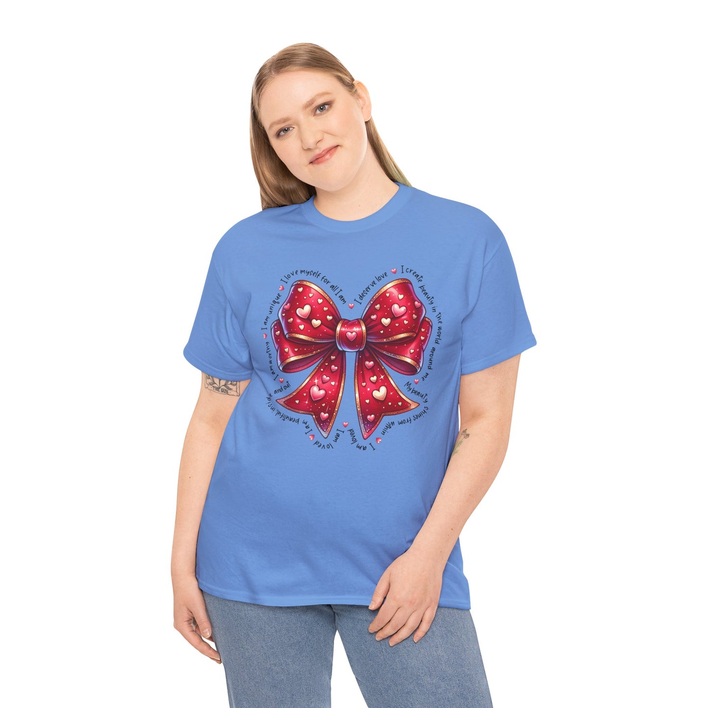 Bow Unisex Heavy Cotton Tee - Valentine's Day, Fun and Inspiring Girly Design