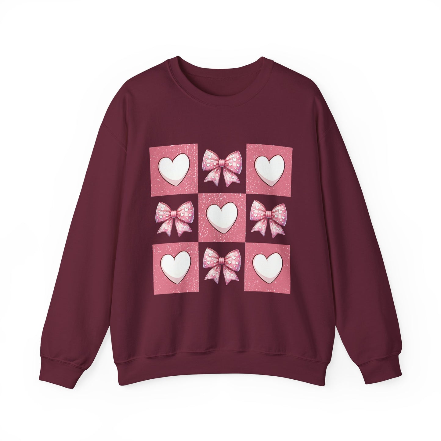 Hearts and Bows Unisex Heavy Blend Crewneck Sweatshirt - Valentine's Day Pattern