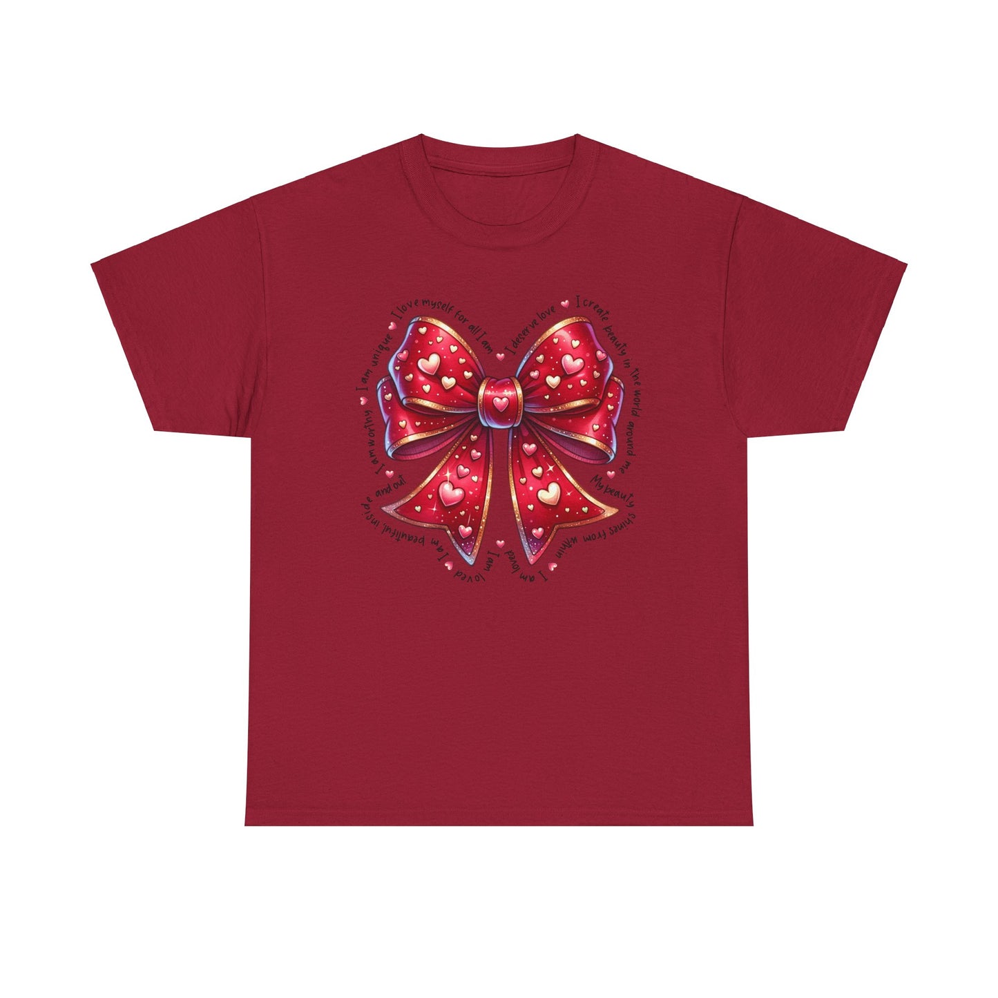 Bow Unisex Heavy Cotton Tee - Valentine's Day, Fun and Inspiring Girly Design