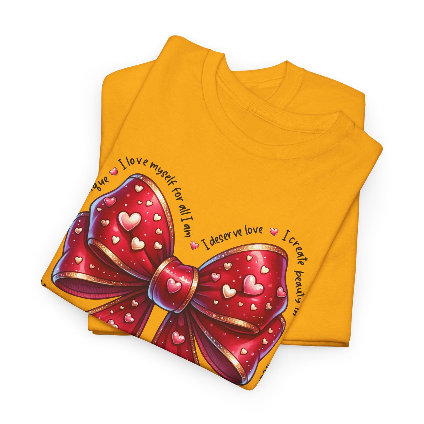 Bow Unisex Heavy Cotton Tee - Valentine's Day, Fun and Inspiring Girly Design