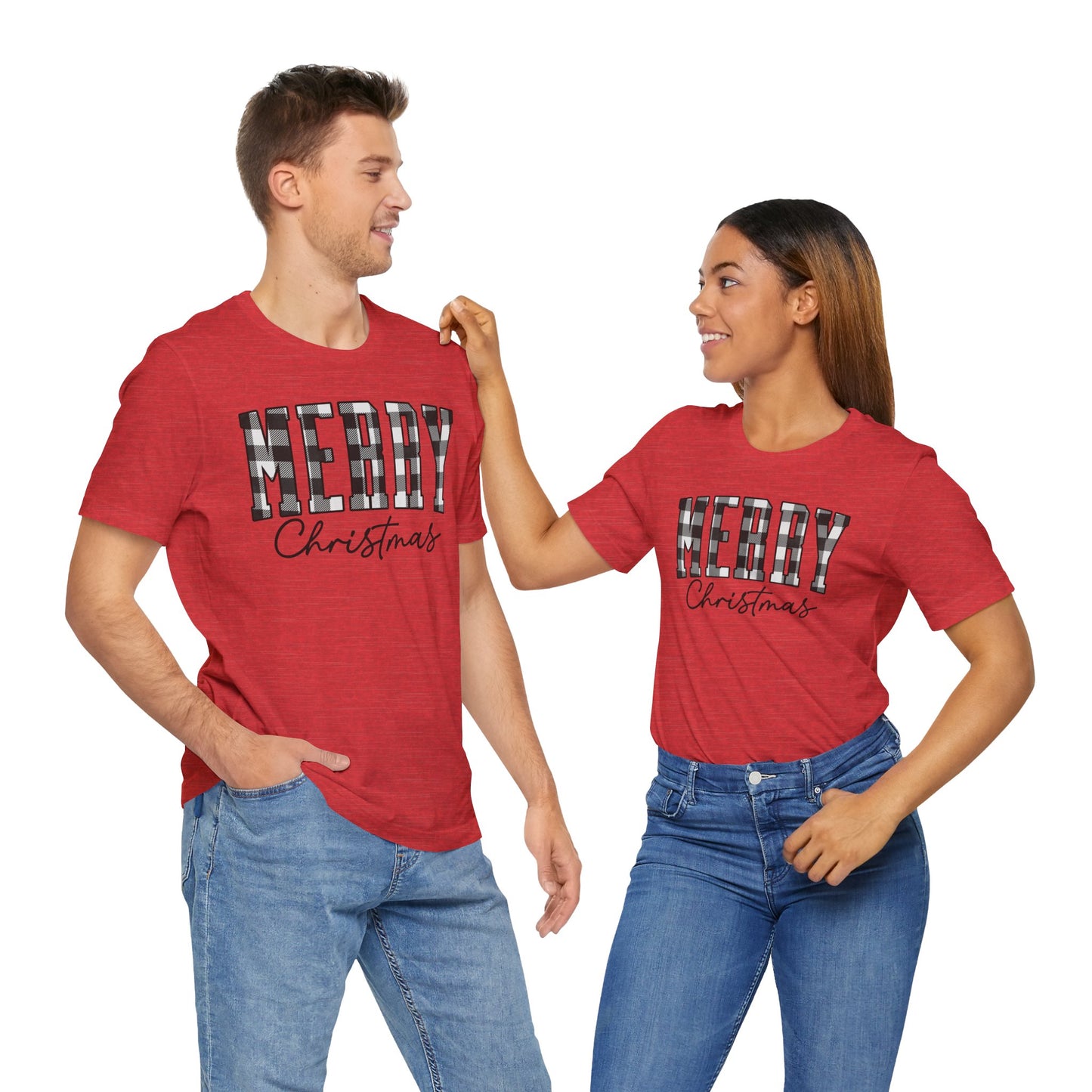 Buffalo plaid Merry Christmas Unisex Jersey Short Sleeve Tee - sizes S - 3X