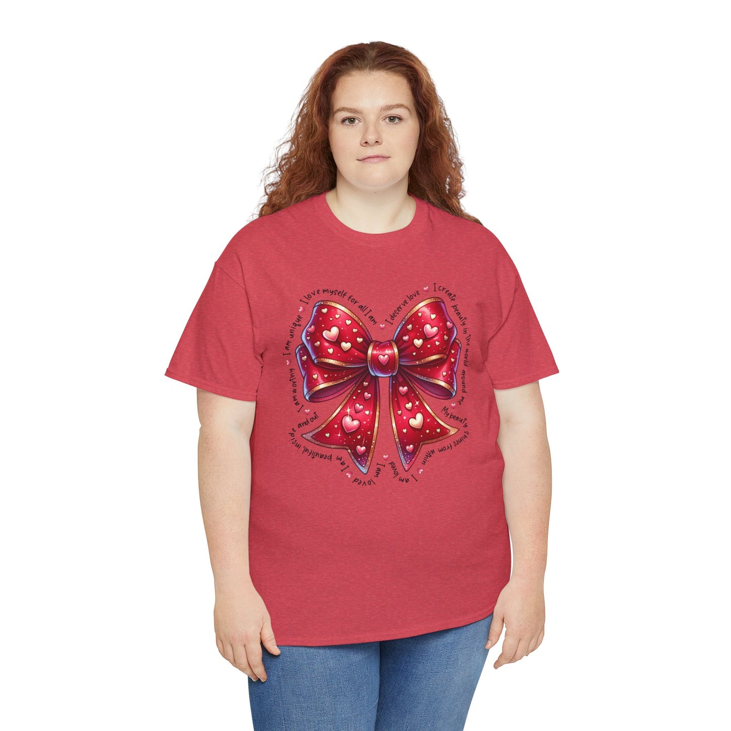 Bow Unisex Heavy Cotton Tee - Valentine's Day, Fun and Inspiring Girly Design