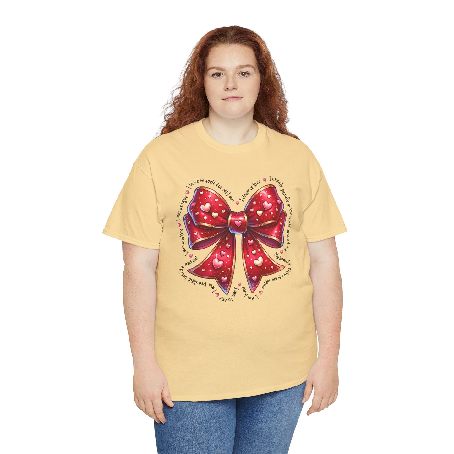 Bow Unisex Heavy Cotton Tee - Valentine's Day, Fun and Inspiring Girly Design