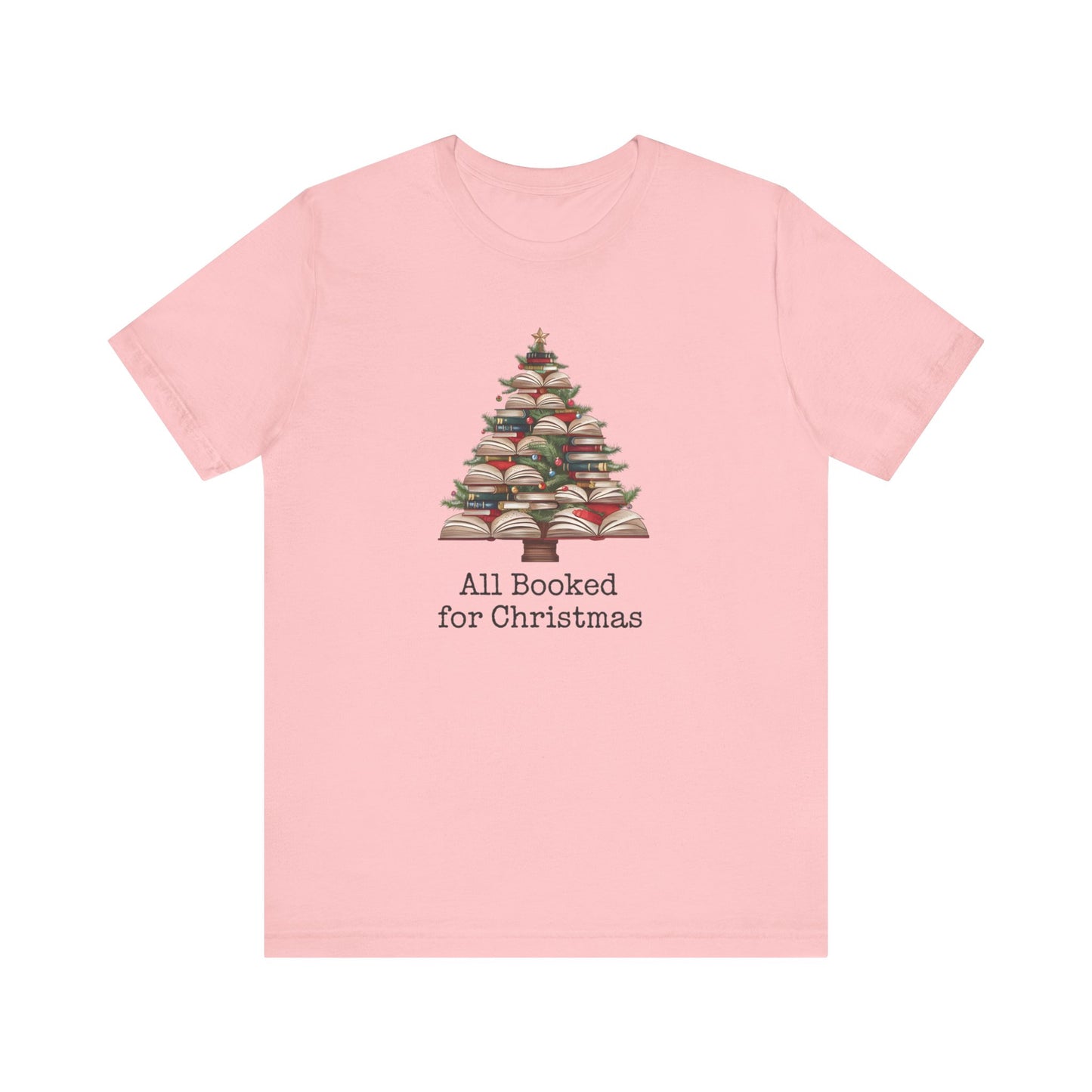 All Booked for Christmas, Book Christmas tree, Unisex Jersey Short Sleeve T-shirt - sizes S = 3X