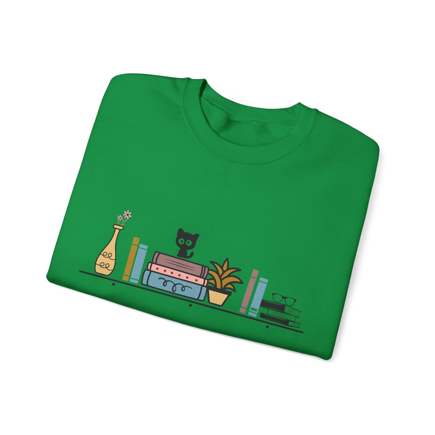 Unisex Heavy Blend™ Crewneck Sweatshirt - Cute cat and books on shelf - sizes S - 5X