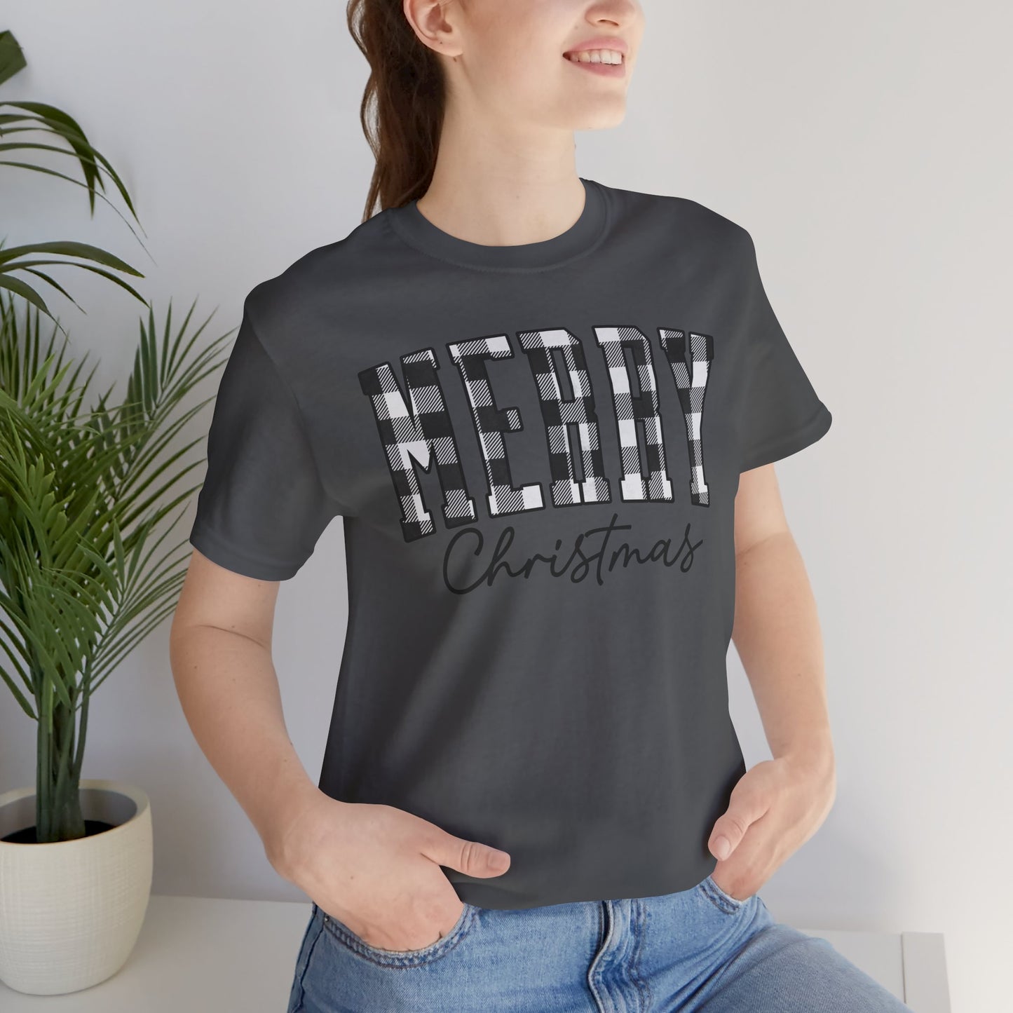 Buffalo plaid Merry Christmas Unisex Jersey Short Sleeve Tee - sizes S - 3X