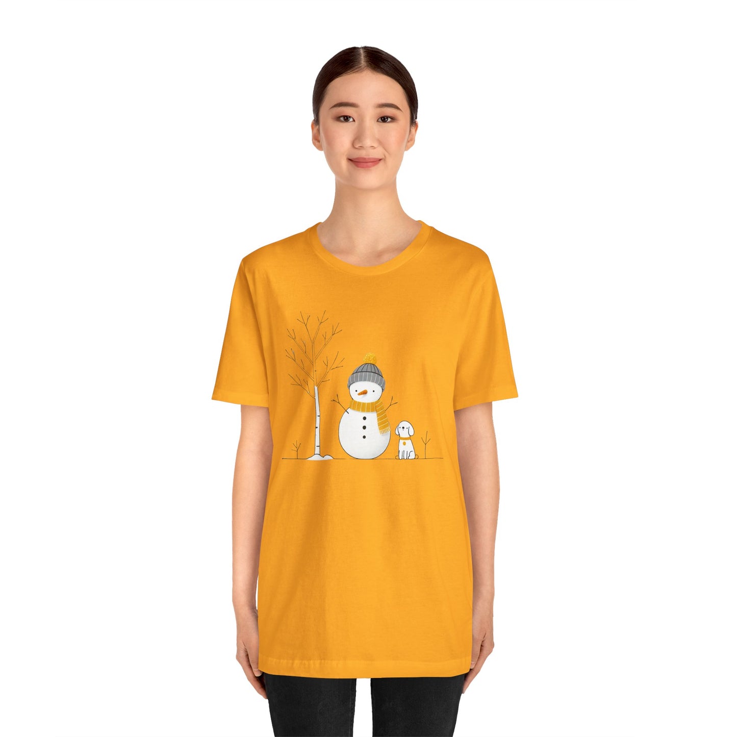 Snowman and dog winter scene Unisex Jersey Short Sleeve Tee - sizes S - 3X