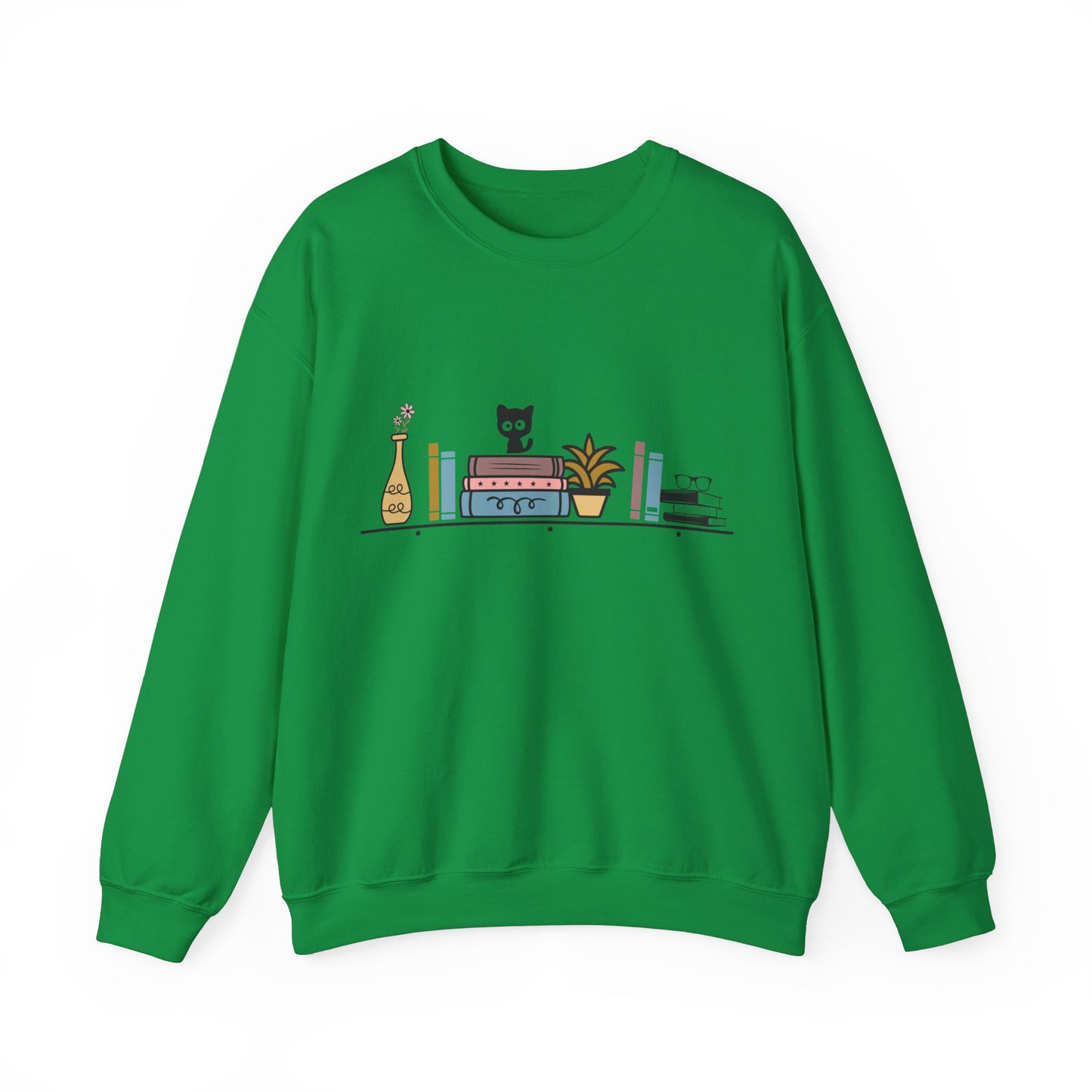 Unisex Heavy Blend™ Crewneck Sweatshirt - Cute cat and books on shelf - sizes S - 5X