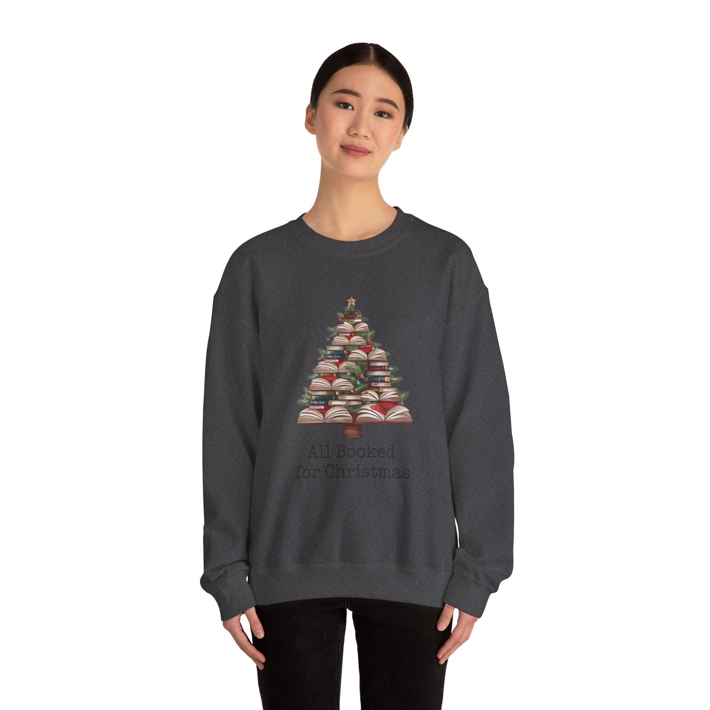 All Booked for Christmas, Book Christmas Tree, Unisex Heavy Blend Crewneck Sweatshirt - size S - 5X
