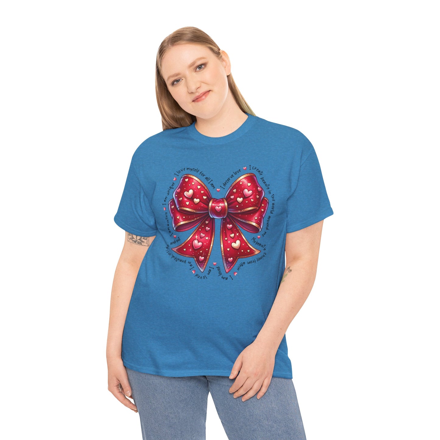 Bow Unisex Heavy Cotton Tee - Valentine's Day, Fun and Inspiring Girly Design