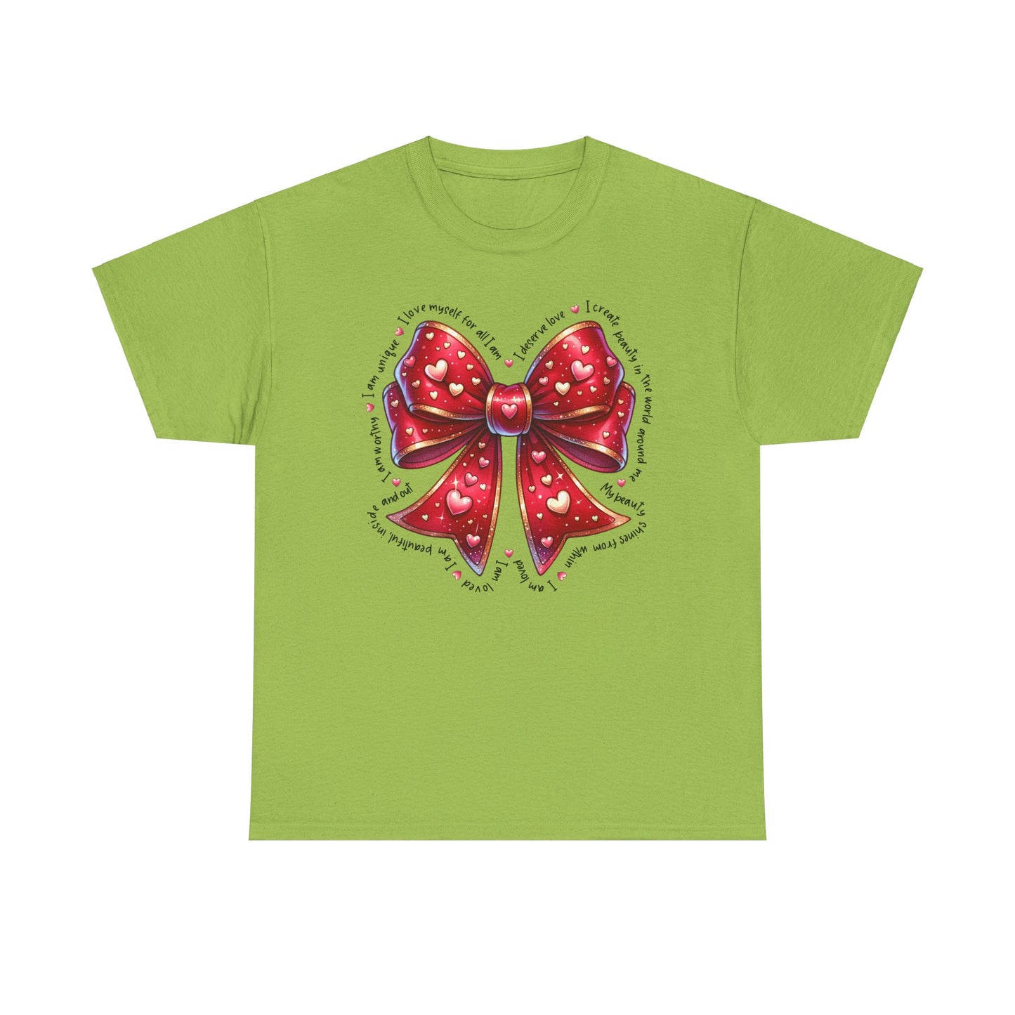 Bow Unisex Heavy Cotton Tee - Valentine's Day, Fun and Inspiring Girly Design