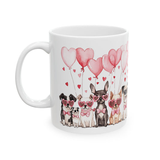 Puppy Love Valentine's Day Ceramic Mug, (11oz, 15oz) - all white