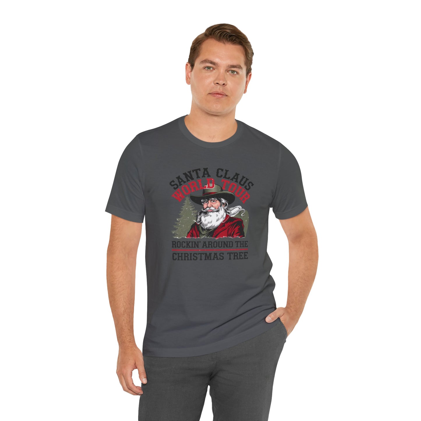 Santa Claus World tour Unisex Jersey Short Sleeve Tee - sizes S - 3X - Rocking around the Christmas Tree