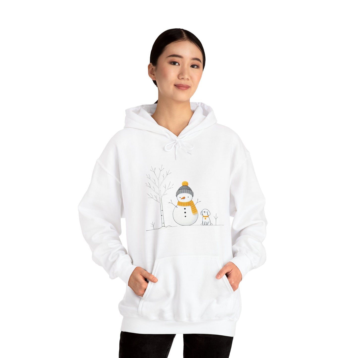 Snowman and dog winter scene Unisex Heavy Blend™ Hooded Sweatshirt - sizes S - 3X