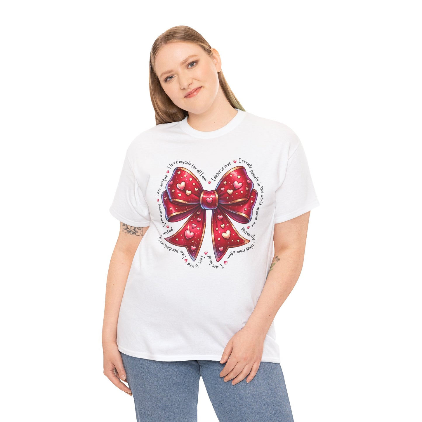 Bow Unisex Heavy Cotton Tee - Valentine's Day, Fun and Inspiring Girly Design