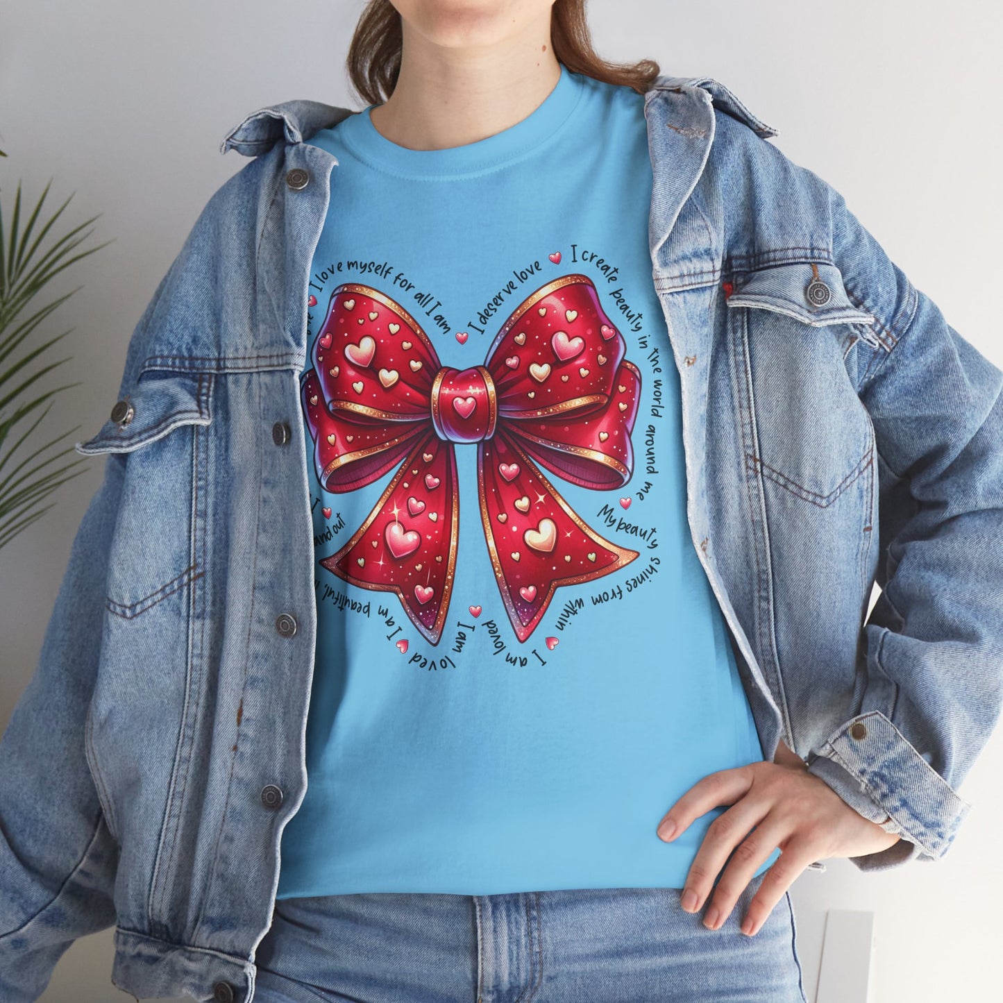 Bow Unisex Heavy Cotton Tee - Valentine's Day, Fun and Inspiring Girly Design