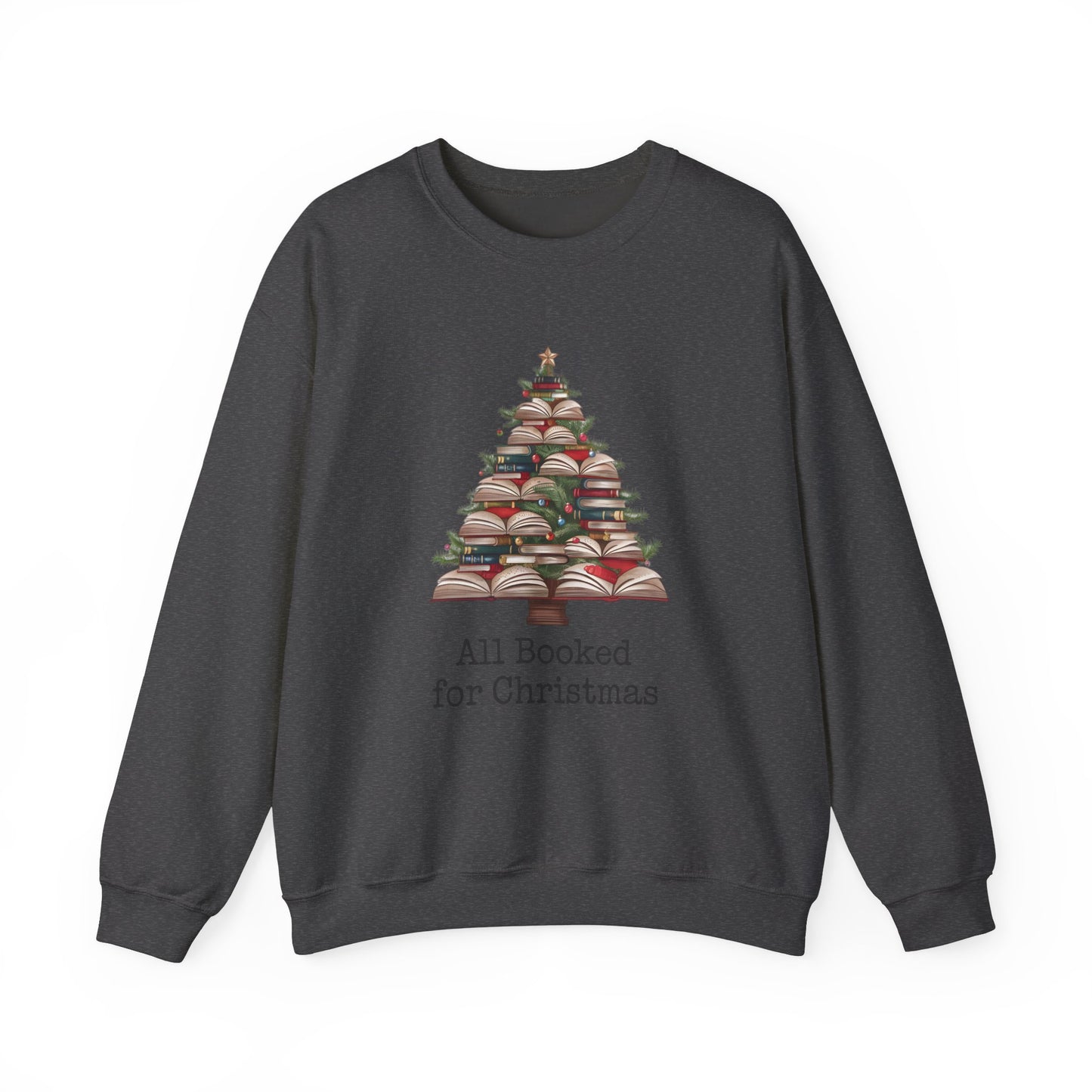 All Booked for Christmas, Book Christmas Tree, Unisex Heavy Blend Crewneck Sweatshirt - size S - 5X