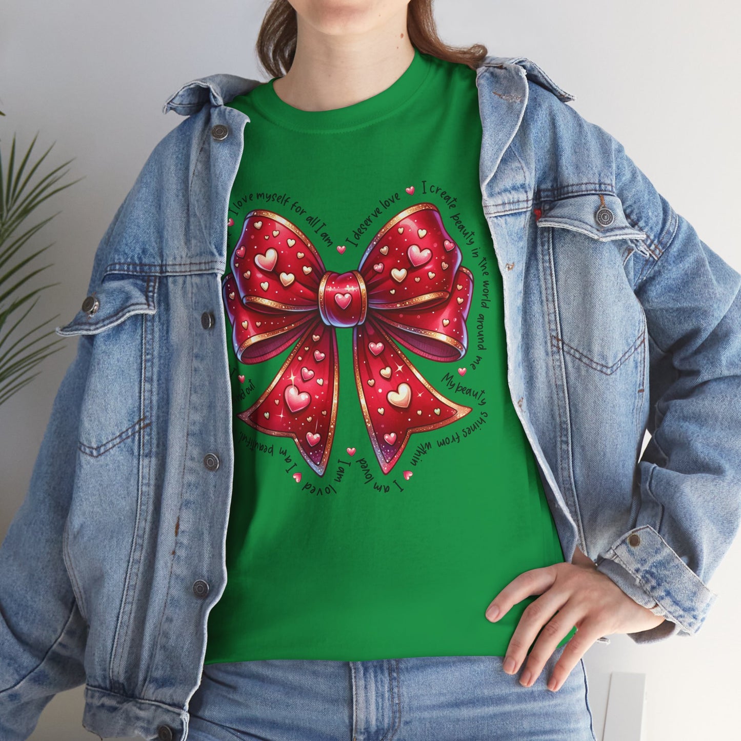 Bow Unisex Heavy Cotton Tee - Valentine's Day, Fun and Inspiring Girly Design