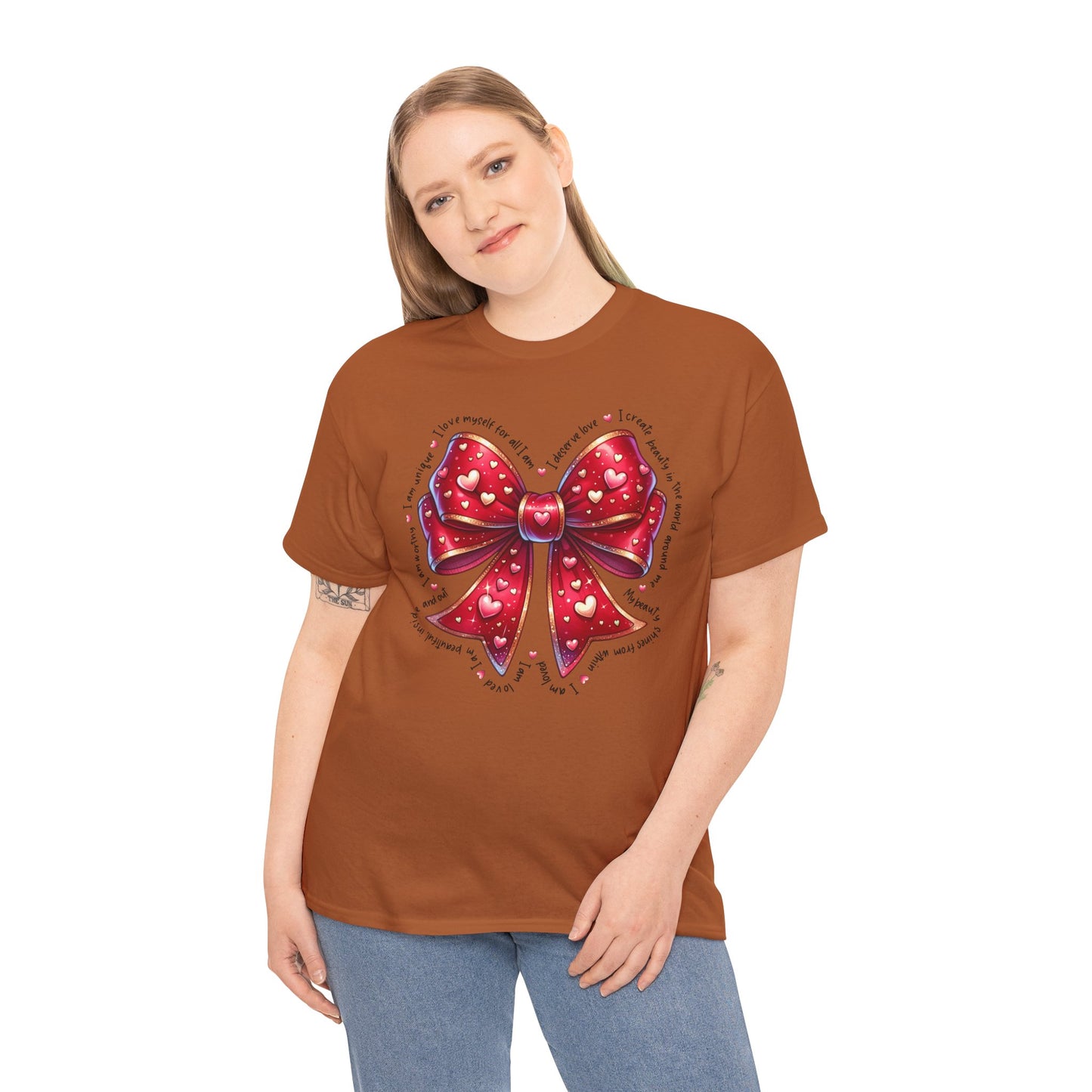 Bow Unisex Heavy Cotton Tee - Valentine's Day, Fun and Inspiring Girly Design