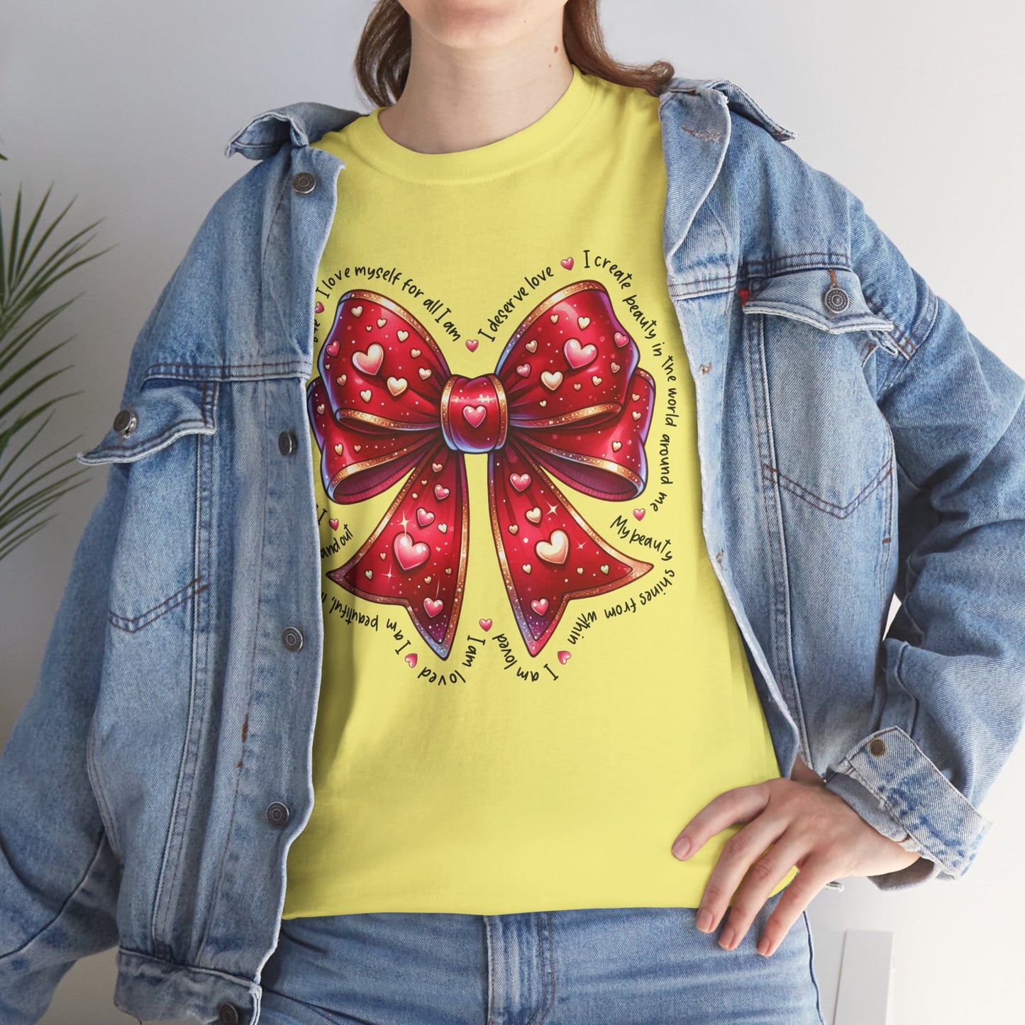Bow Unisex Heavy Cotton Tee - Valentine's Day, Fun and Inspiring Girly Design