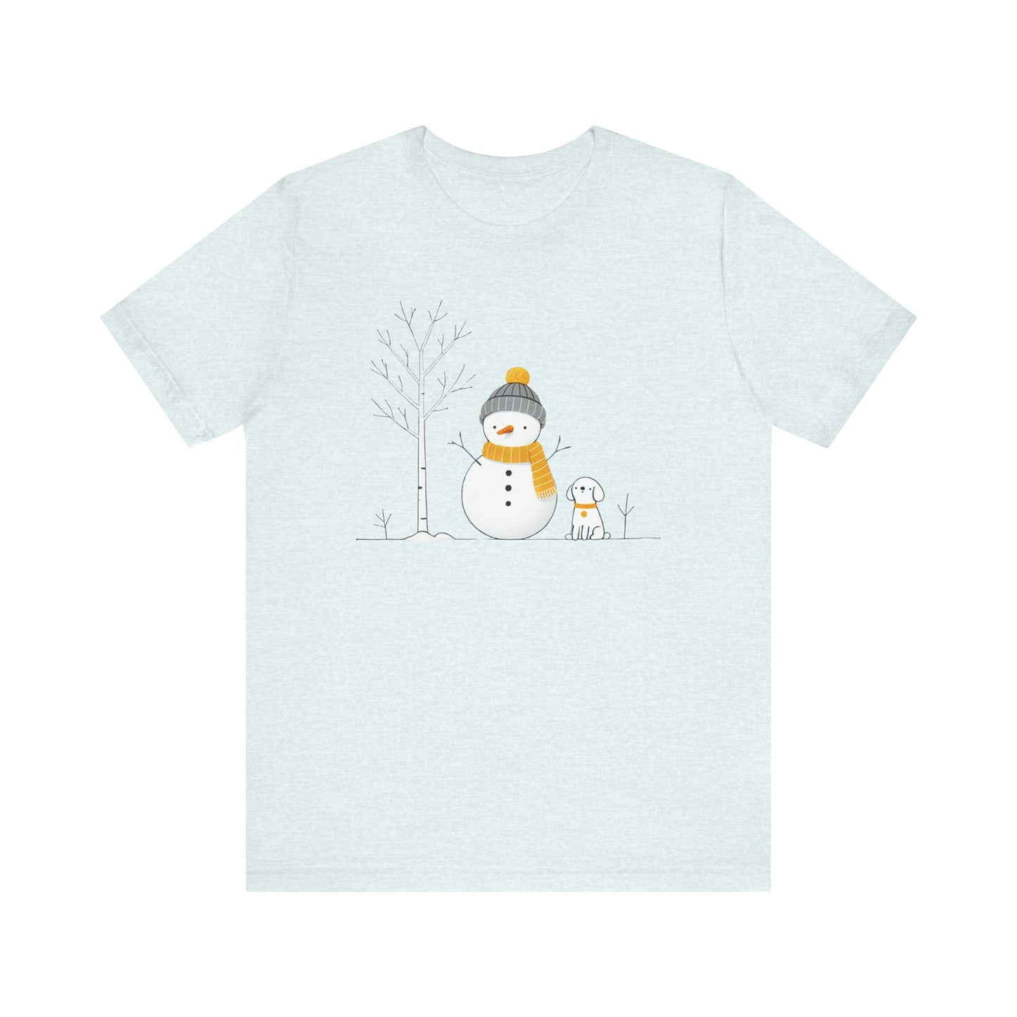Snowman and dog winter scene Unisex Jersey Short Sleeve Tee - sizes S - 3X
