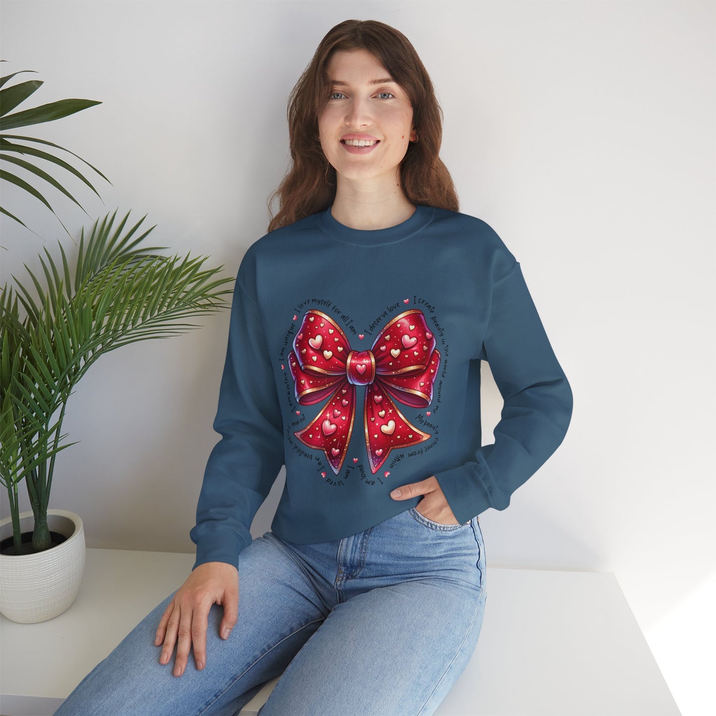 Bow Unisex Heavy Blend Crewneck Sweatshirt - Valentine's Day Warm & Cozy Girly Design