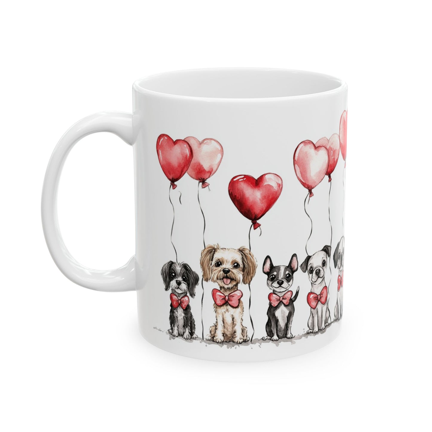 Ceramic Mug - Puppy Love Valentine's Day, Dog Lover, Heart Balloons - 11 oz or 15 oz