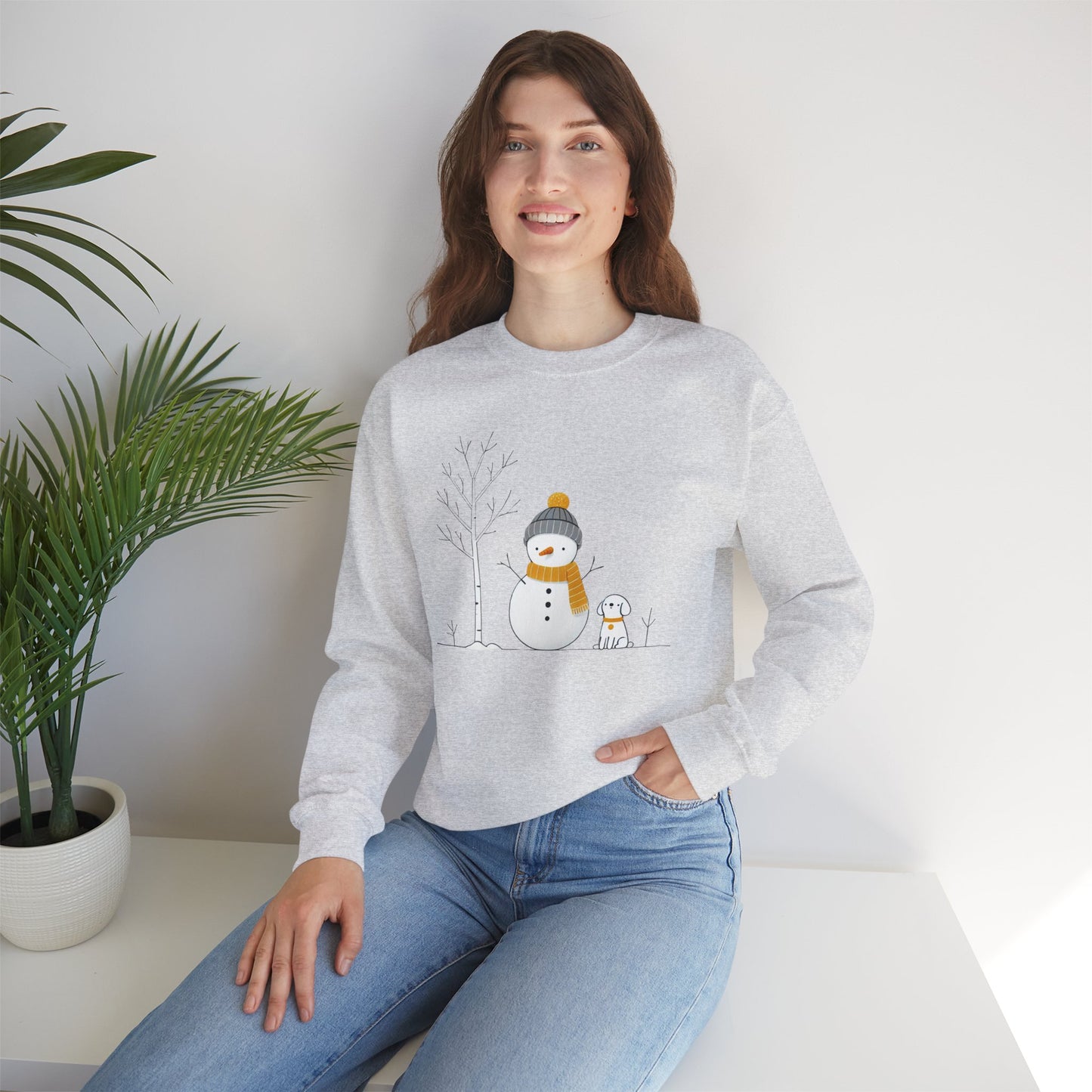 Snowman and Dog Winter Scene Unisex Heavy Blend™ Crewneck Sweatshirt - size S - 3X