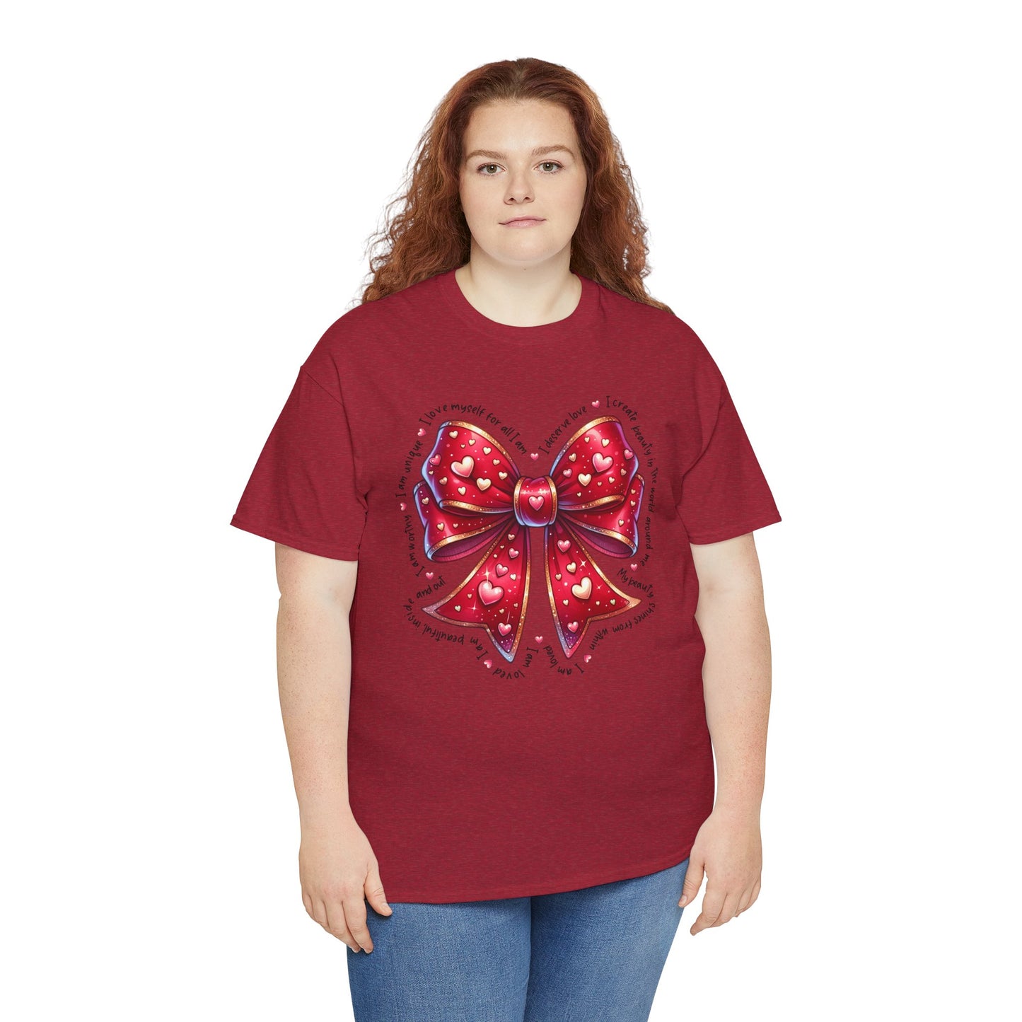 Bow Unisex Heavy Cotton Tee - Valentine's Day, Fun and Inspiring Girly Design