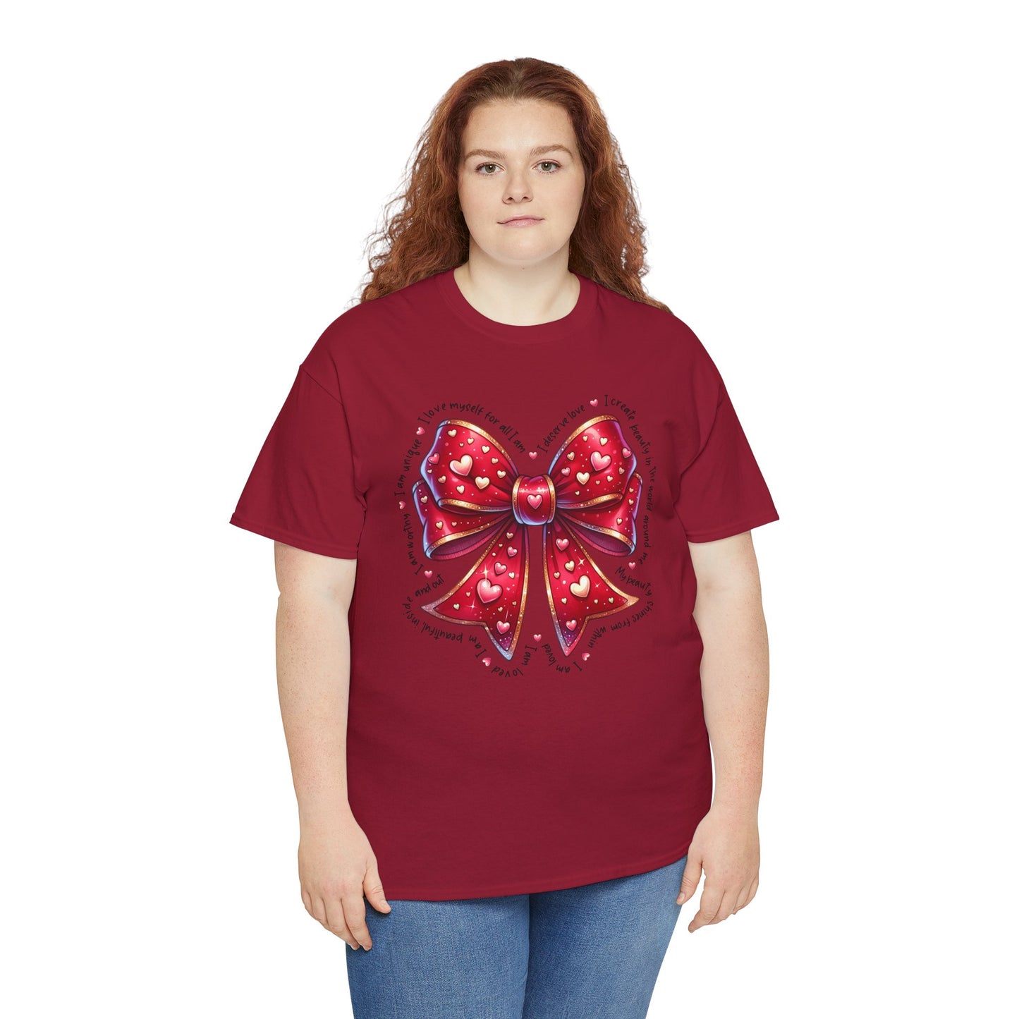 Bow Unisex Heavy Cotton Tee - Valentine's Day, Fun and Inspiring Girly Design