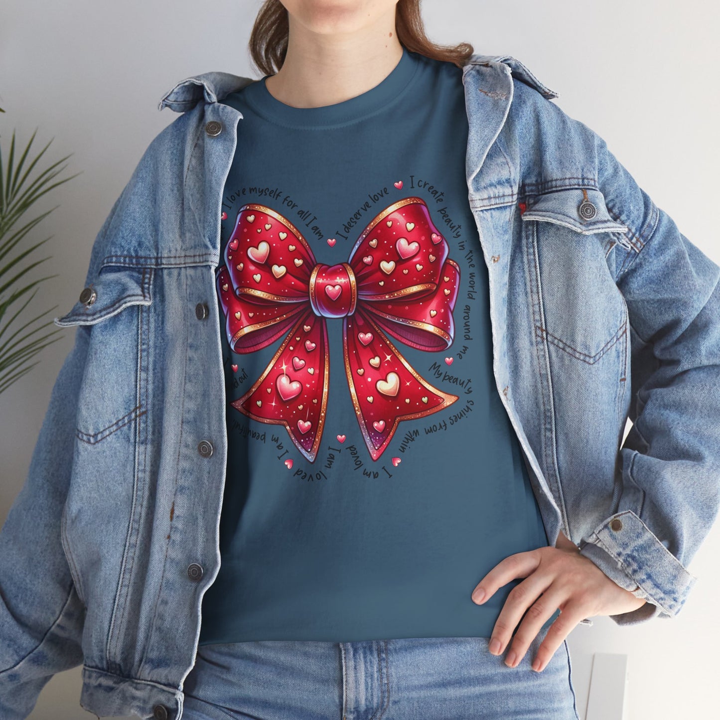 Bow Unisex Heavy Cotton Tee - Valentine's Day, Fun and Inspiring Girly Design