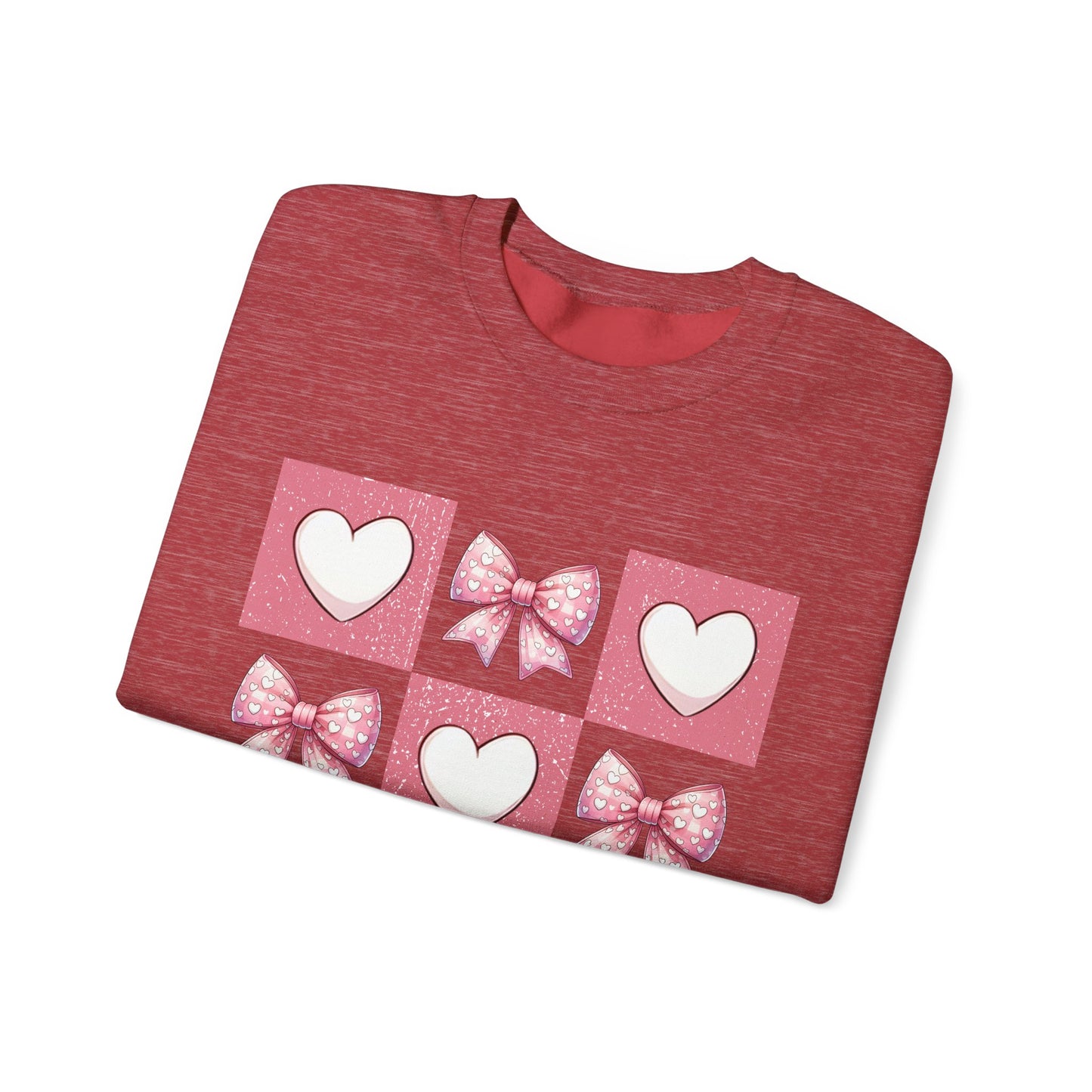Hearts and Bows Unisex Heavy Blend Crewneck Sweatshirt - Valentine's Day Pattern