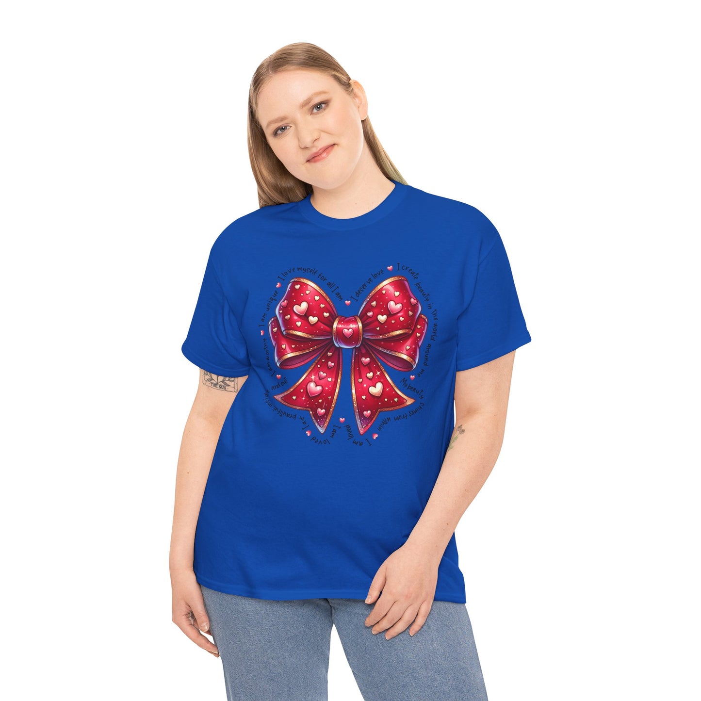 Bow Unisex Heavy Cotton Tee - Valentine's Day, Fun and Inspiring Girly Design