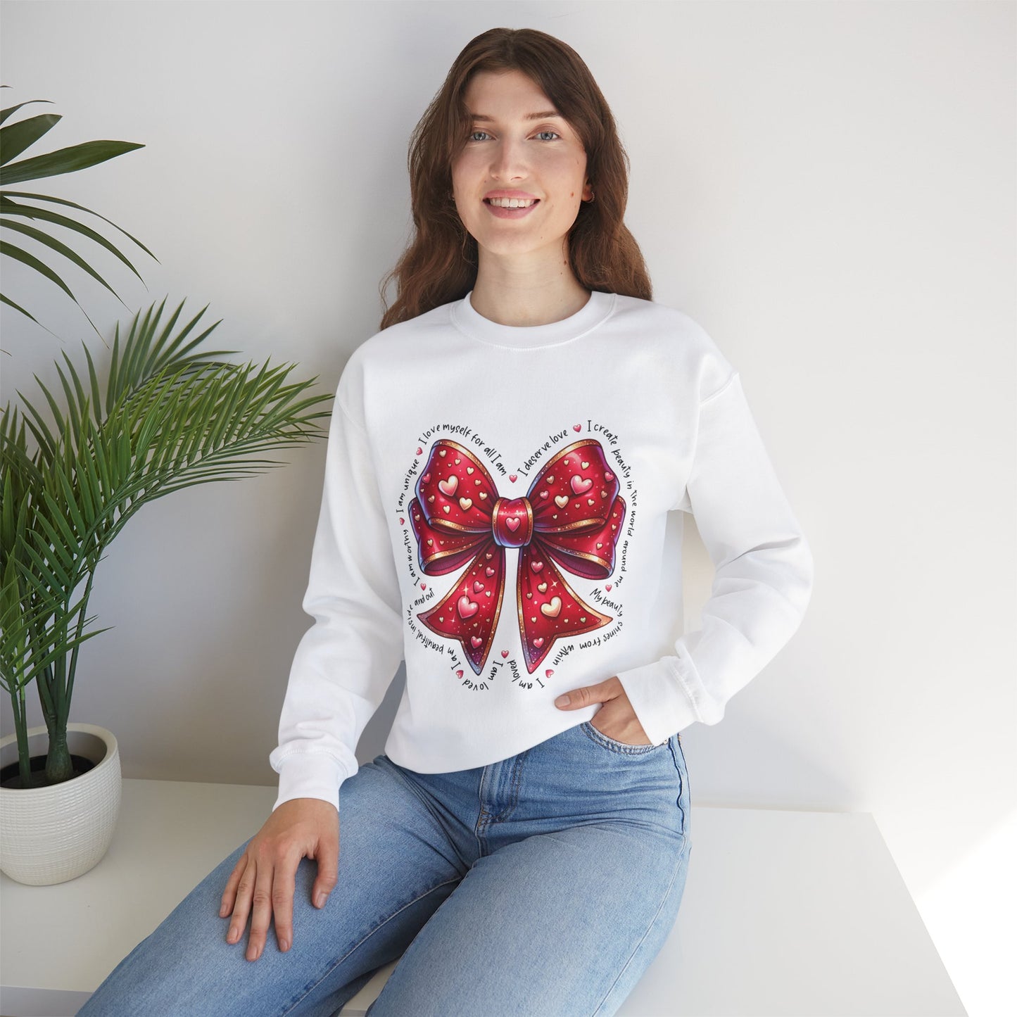 Bow Unisex Heavy Blend Crewneck Sweatshirt - Valentine's Day Warm & Cozy Girly Design