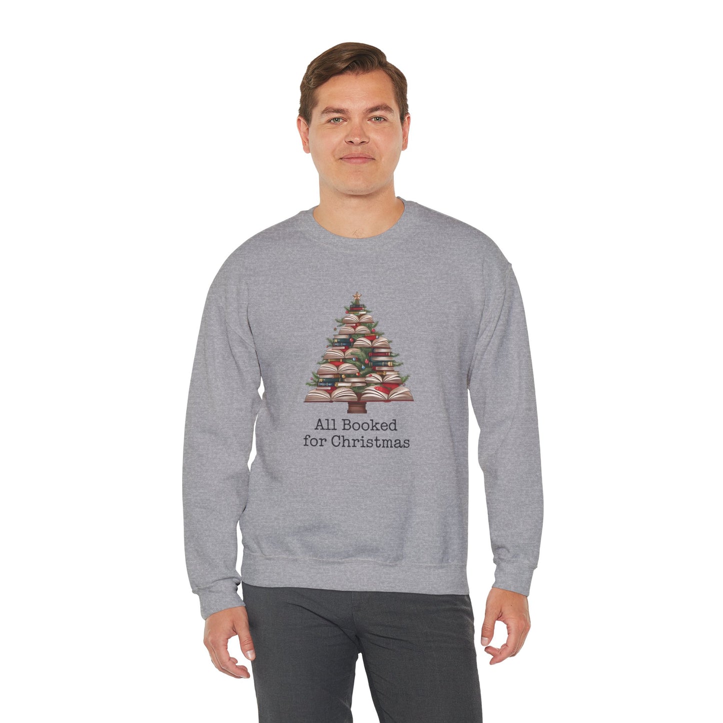 All Booked for Christmas, Book Christmas tree, Unisex Heavy Blend Crewneck Sweatshirt - sizes S - 3X