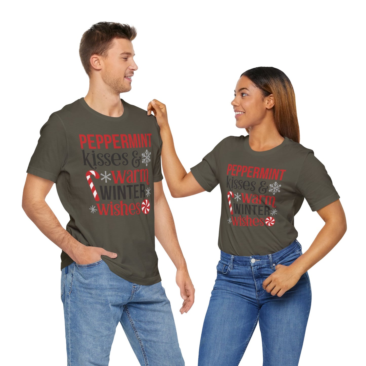 Peppermint Kisses and Warm Winter wishes Unisex Jersey Short Sleeve T-shirt - sizes S - 3X
