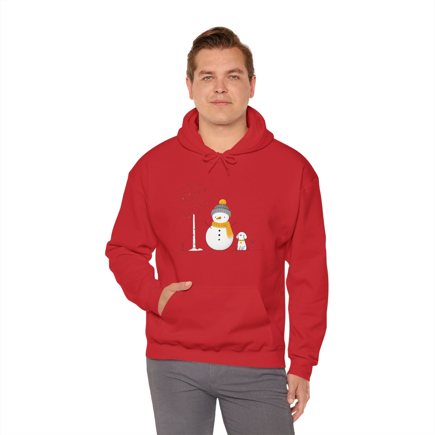 Snowman and Dog Winter Scene Heavy Blend Hooded Sweatshirt - sizes S - 5X