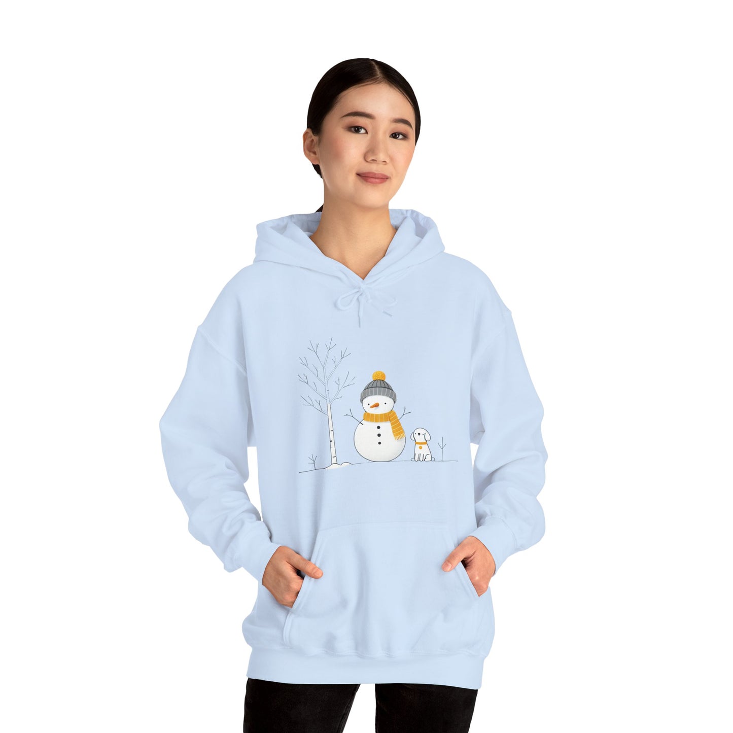 Snowman and dog winter scene Unisex Heavy Blend™ Hooded Sweatshirt - sizes S - 3X