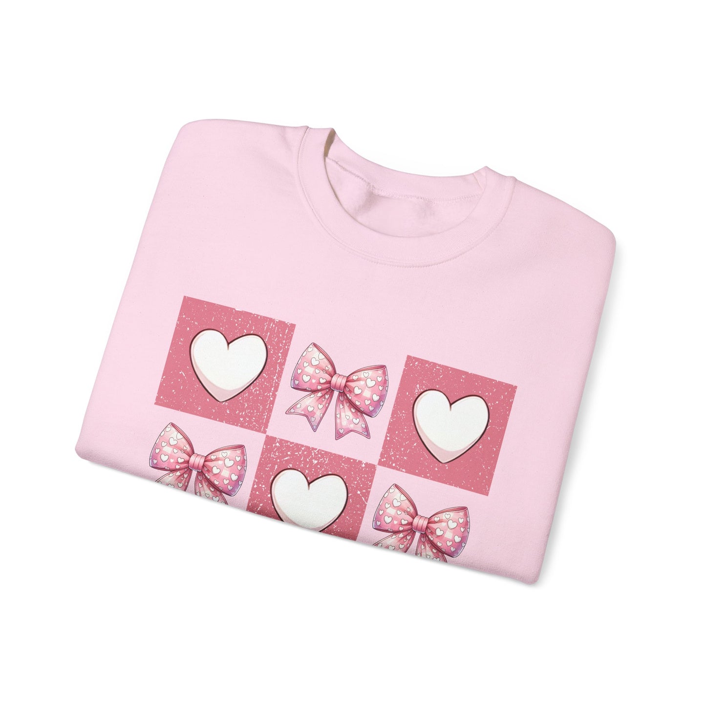 Hearts and Bows Unisex Heavy Blend Crewneck Sweatshirt - Valentine's Day Pattern